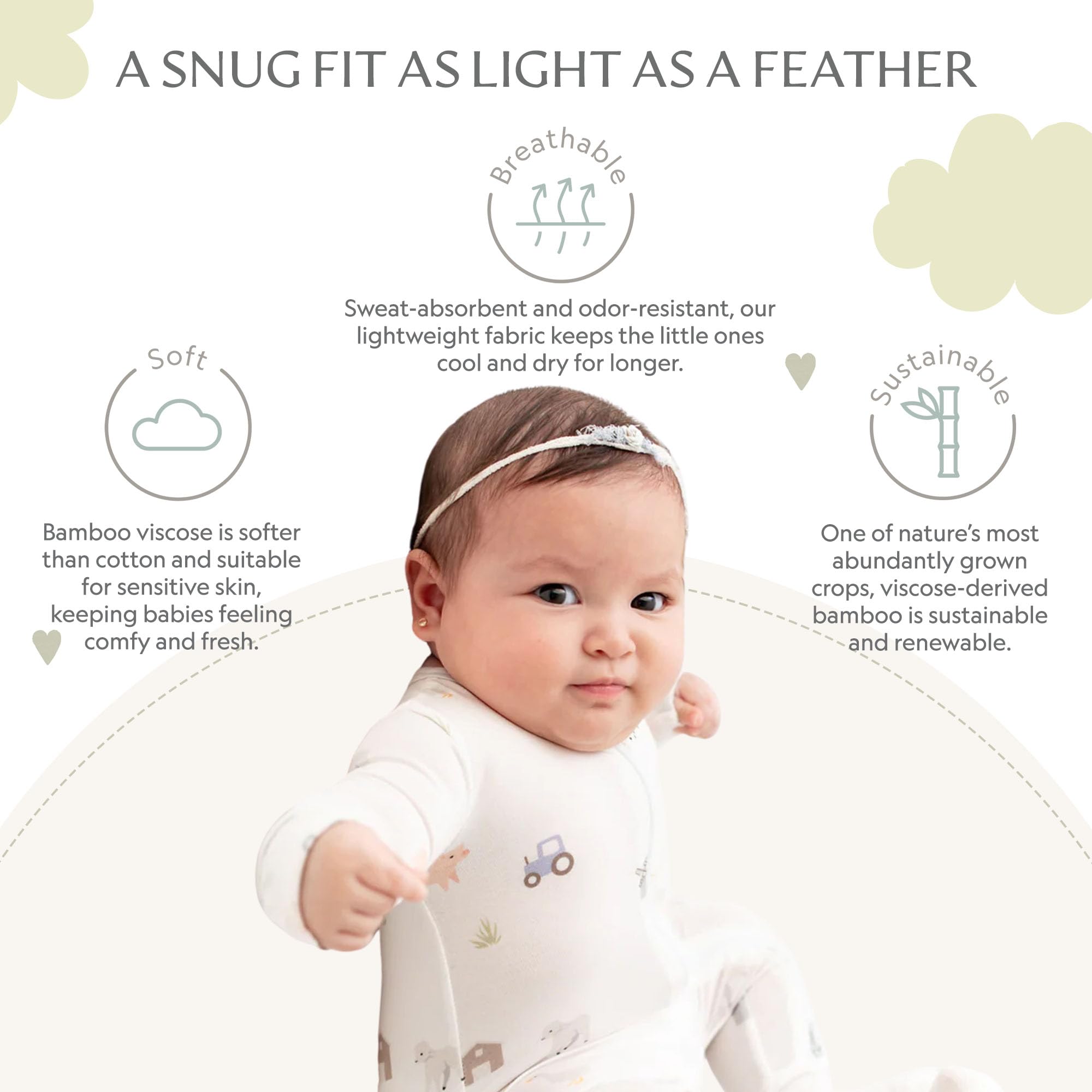 Bamboo Little foldover mittens on a footie prevent tiny scratches for newborns.