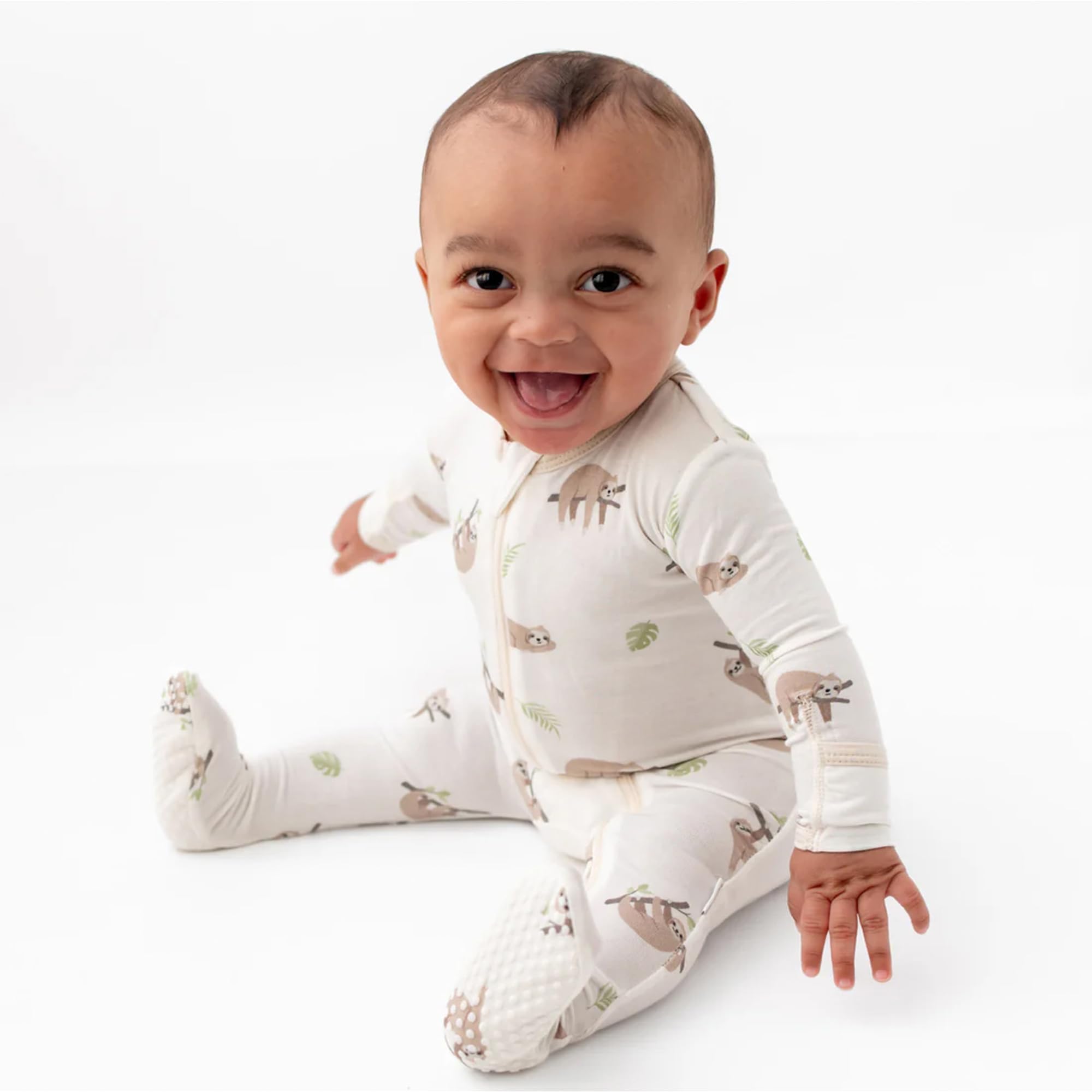Bamboo Little newborn footie supports easy dressing during sleep and play