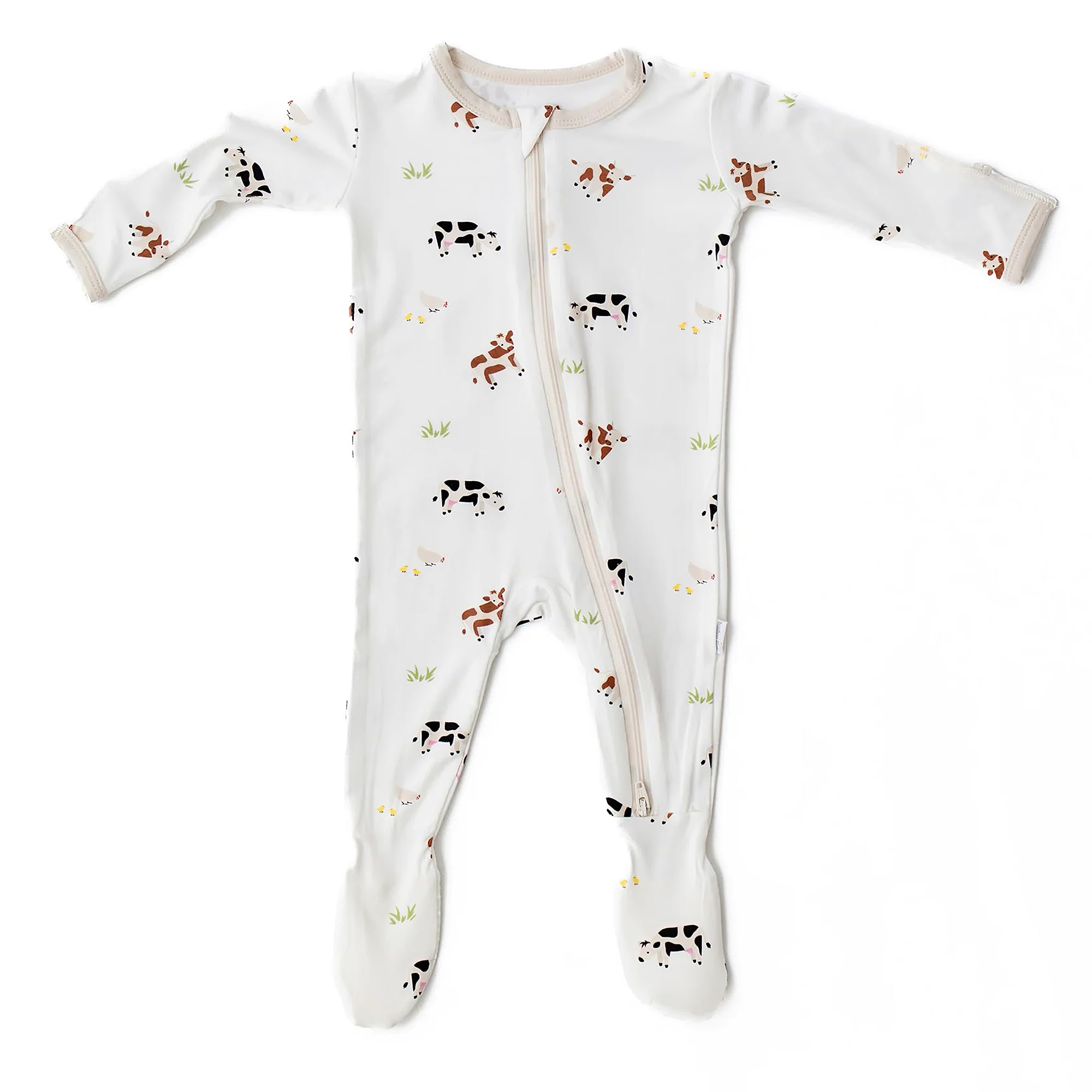 Bamboo Little soft-footie pajamas cow print for cozy 0-3 month newborn wear