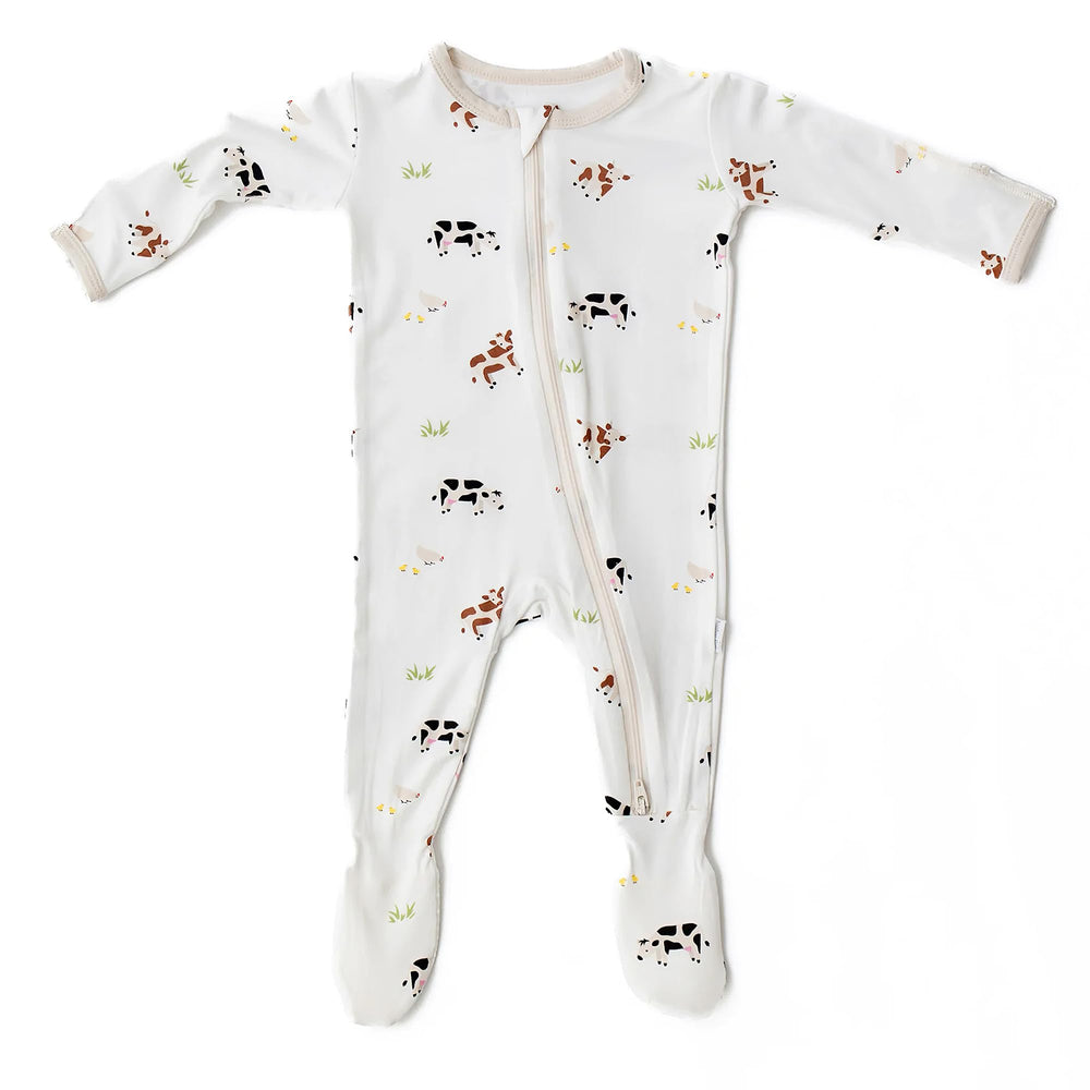 Bamboo Little soft-footie pajamas cow print for cozy 0-3 month newborn wear