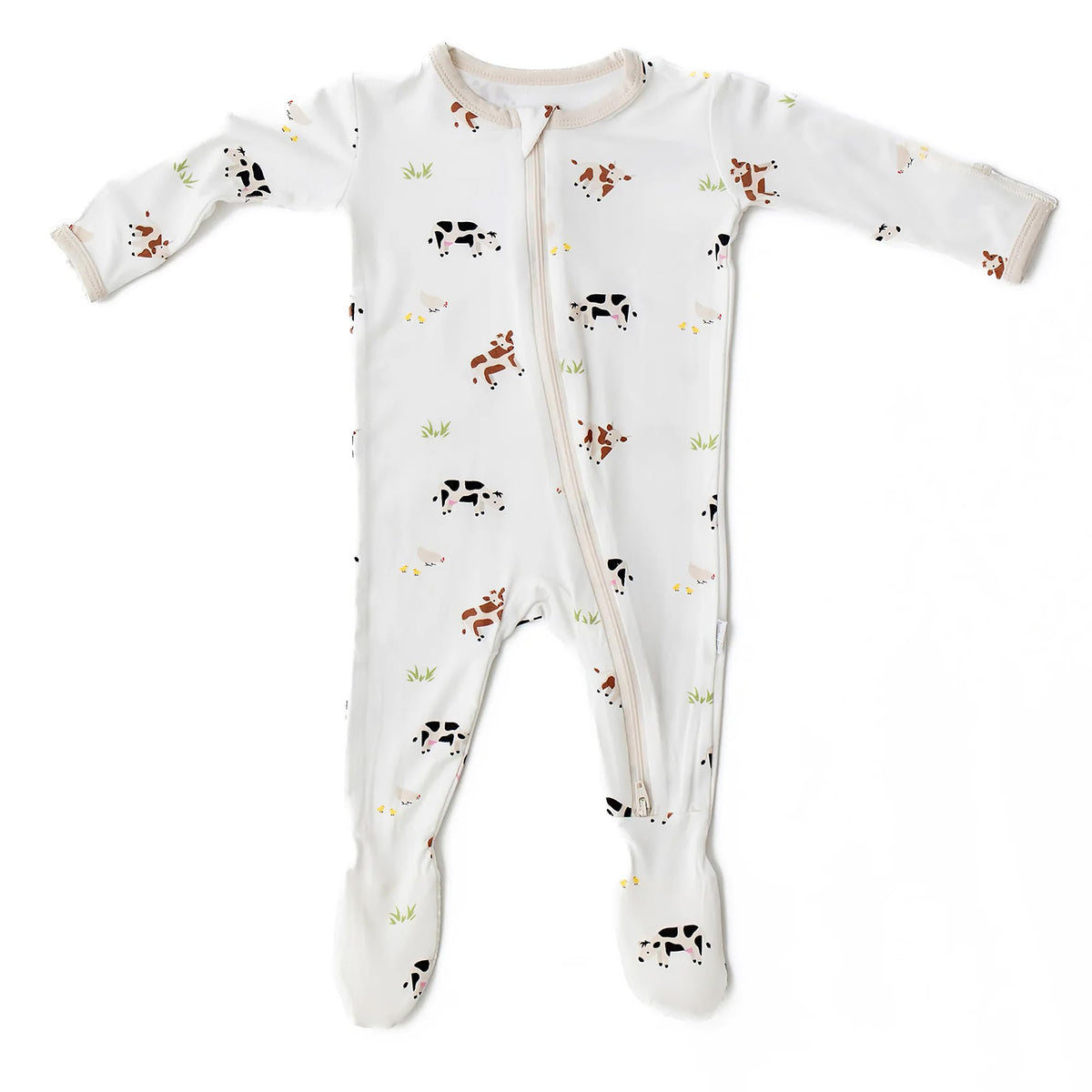 Bamboo Little soft-footie pajamas cow print for cozy 0-3 month newborn wear
