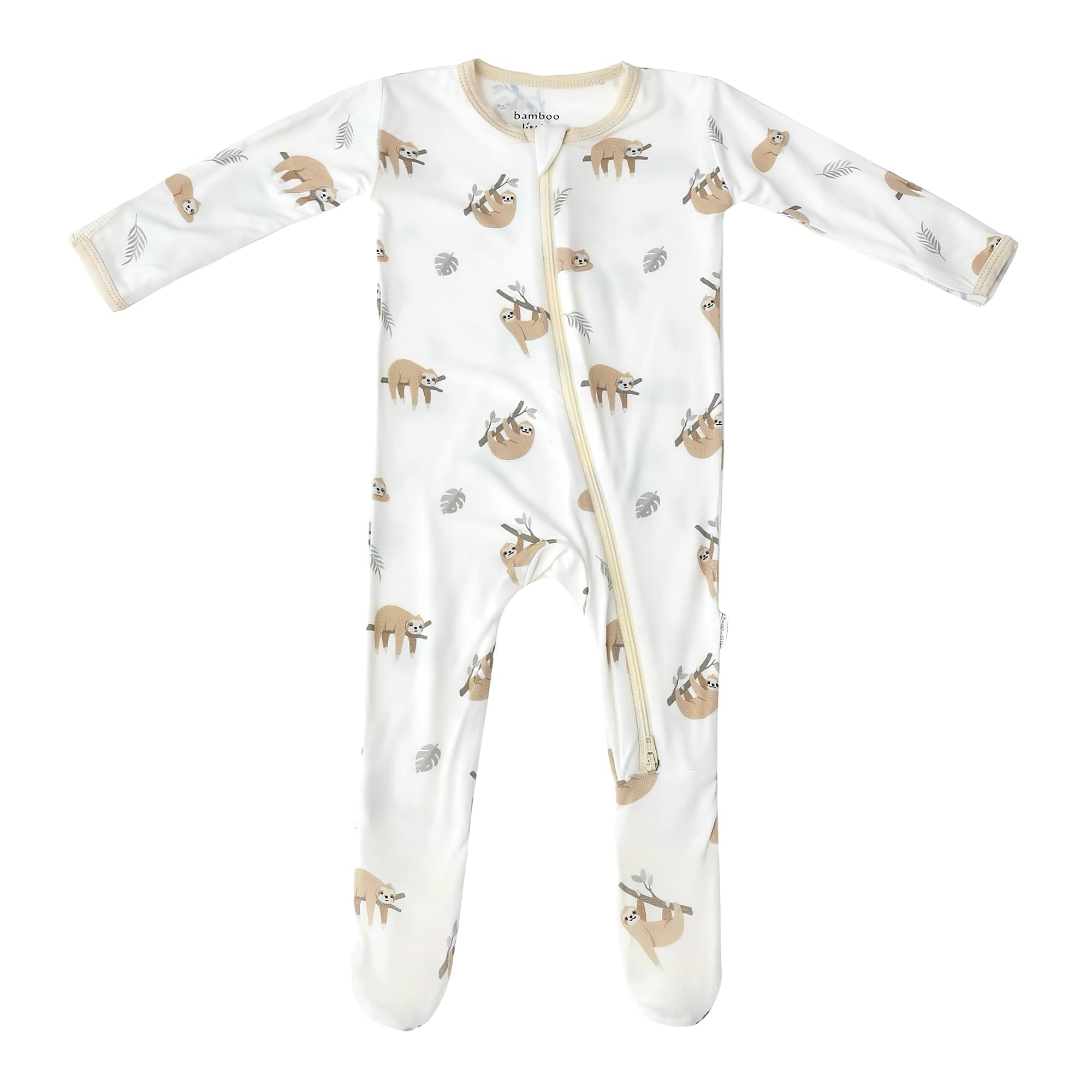 Bamboo Little soft footie sloth front view shows skin-friendly comfort for newborns