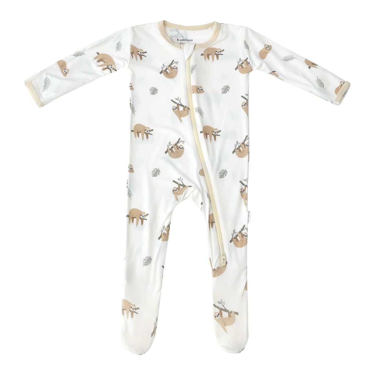 Bamboo Little soft footie sloth front view shows skin-friendly comfort for newborns