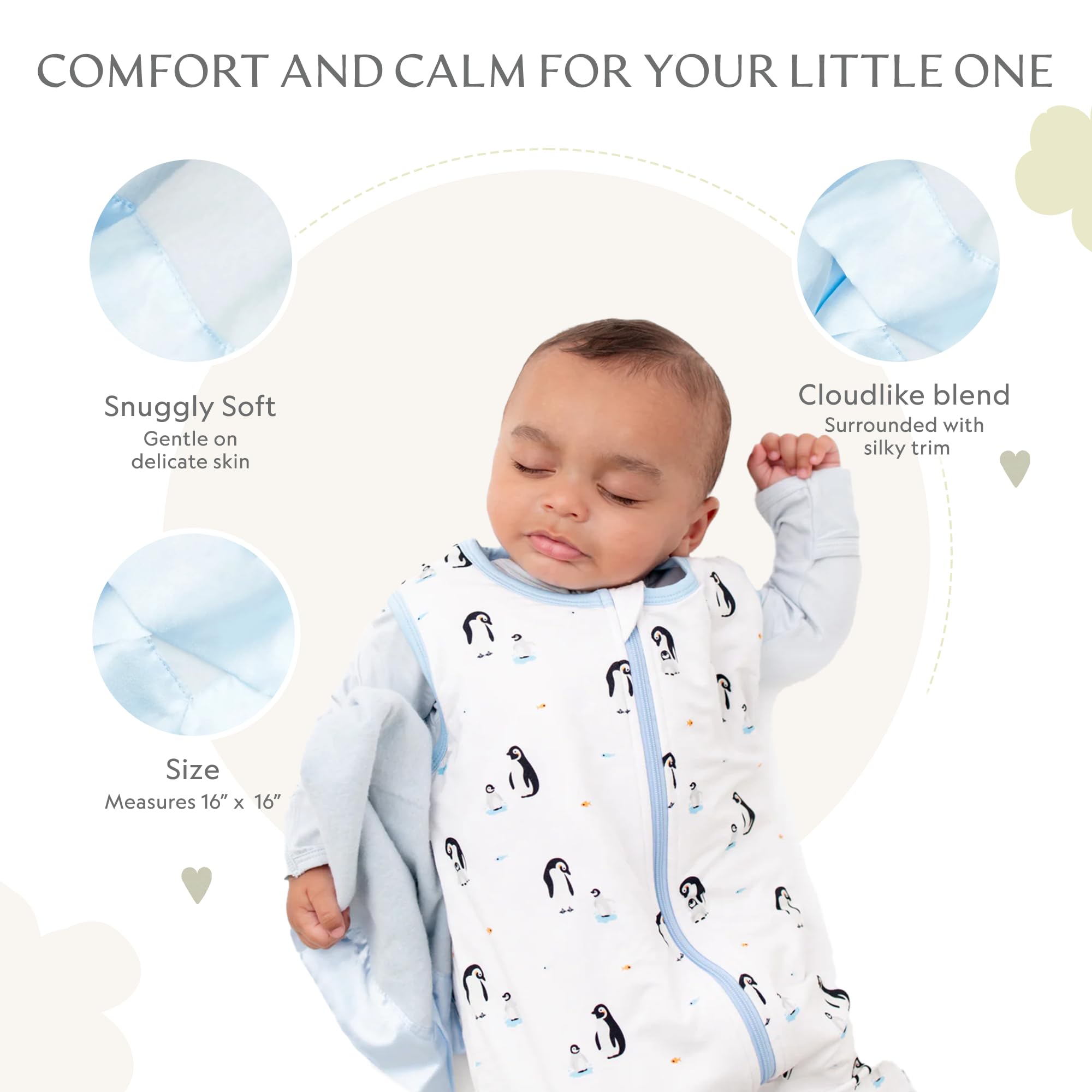 Bamboo Little Ultra-Soft Lovey blue satin-trim closeup highlights soft touch and premium detail.