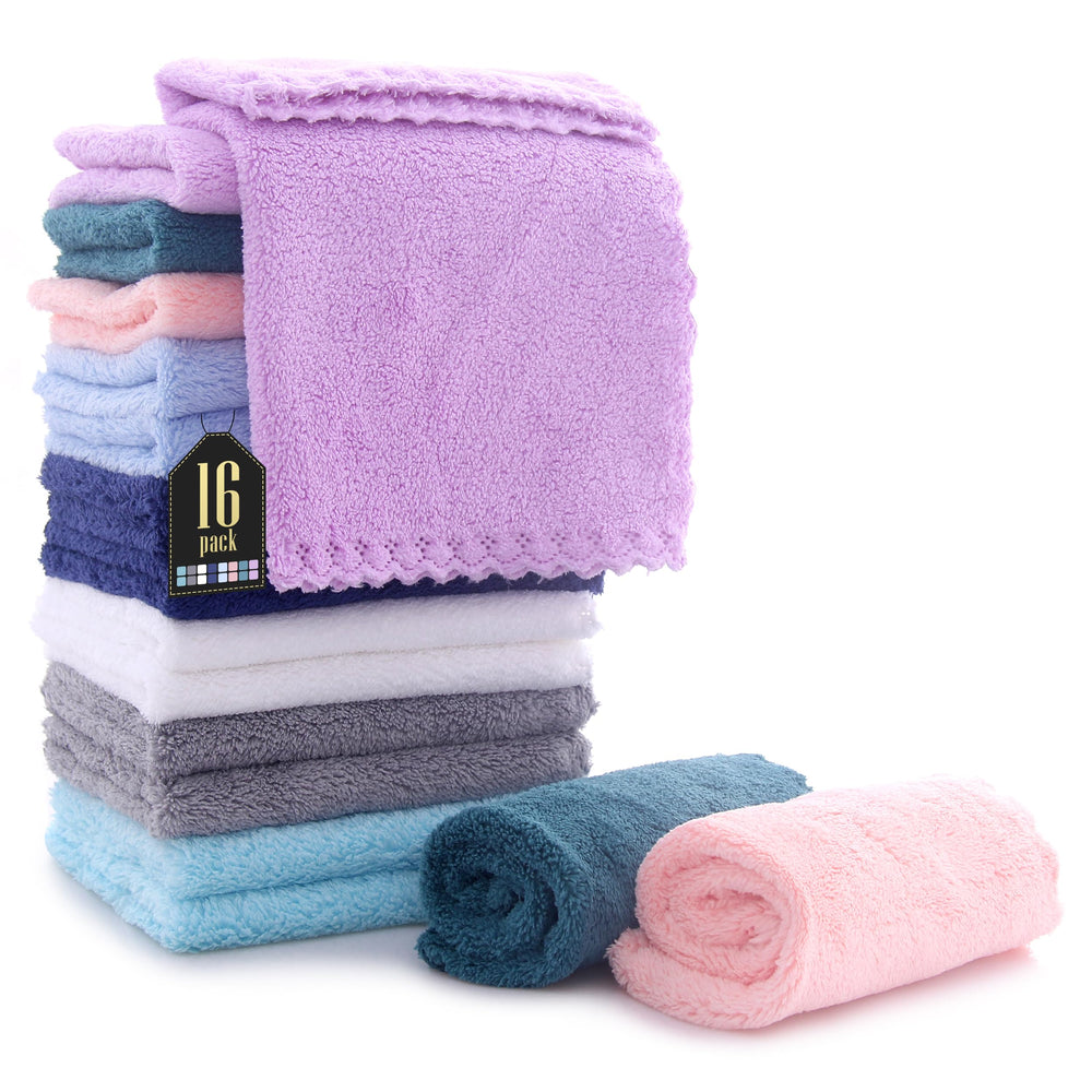 BAMBOO QUEEN 16-pack baby washcloths in multicolor, plush and absorbent for gentle baths