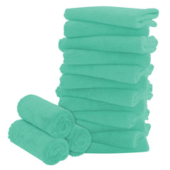BAMBOO QUEEN 16-pack baby washcloths in aqua-green coral fleece, soft and absorbent for bath time