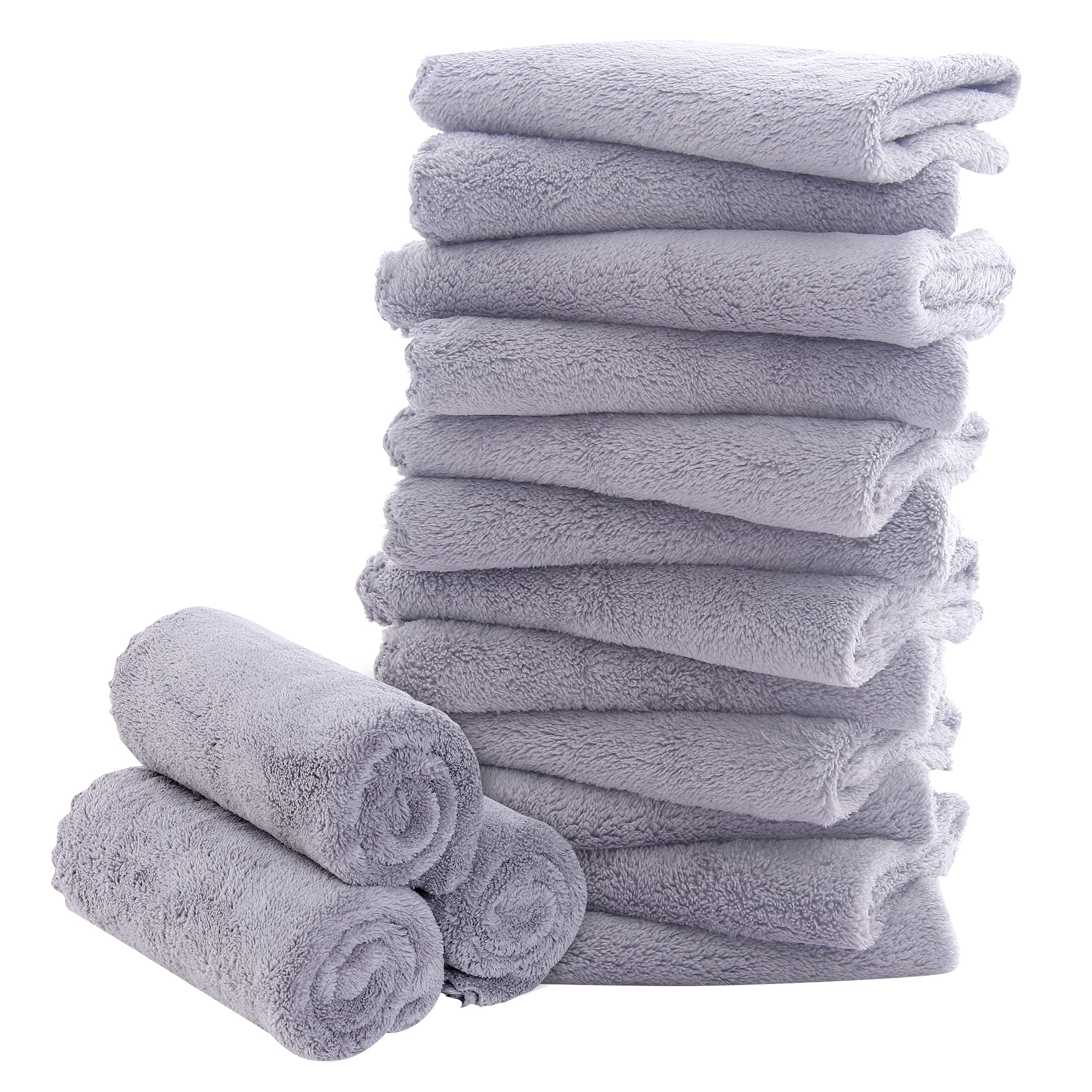 Bamboo Queen 16-pack light grey washcloths—ultra-soft, highly absorbent baby care.