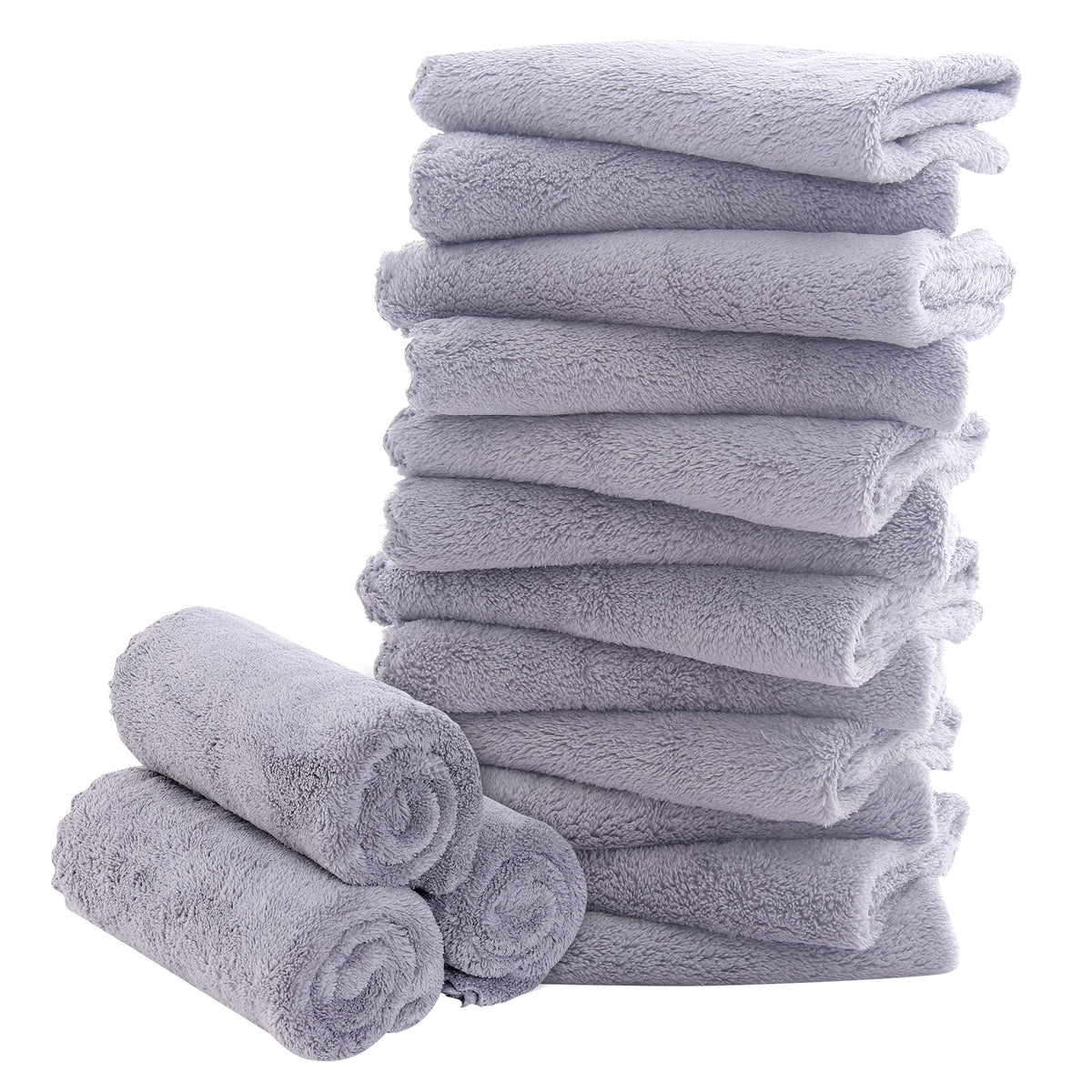 Bamboo Queen 16-pack light grey washcloths—ultra-soft, highly absorbent baby care.