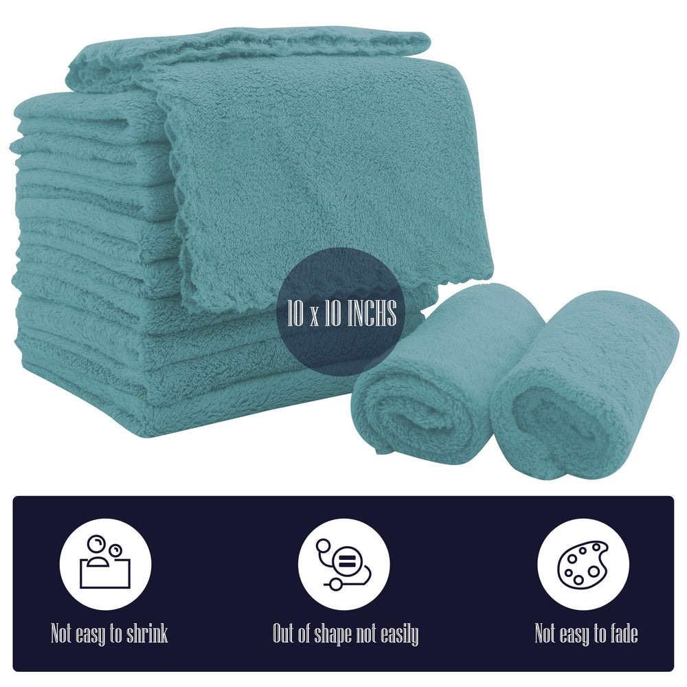 Bamboo Queen teal washcloths show ultra-absorbent microfiber for quick soap lathering.