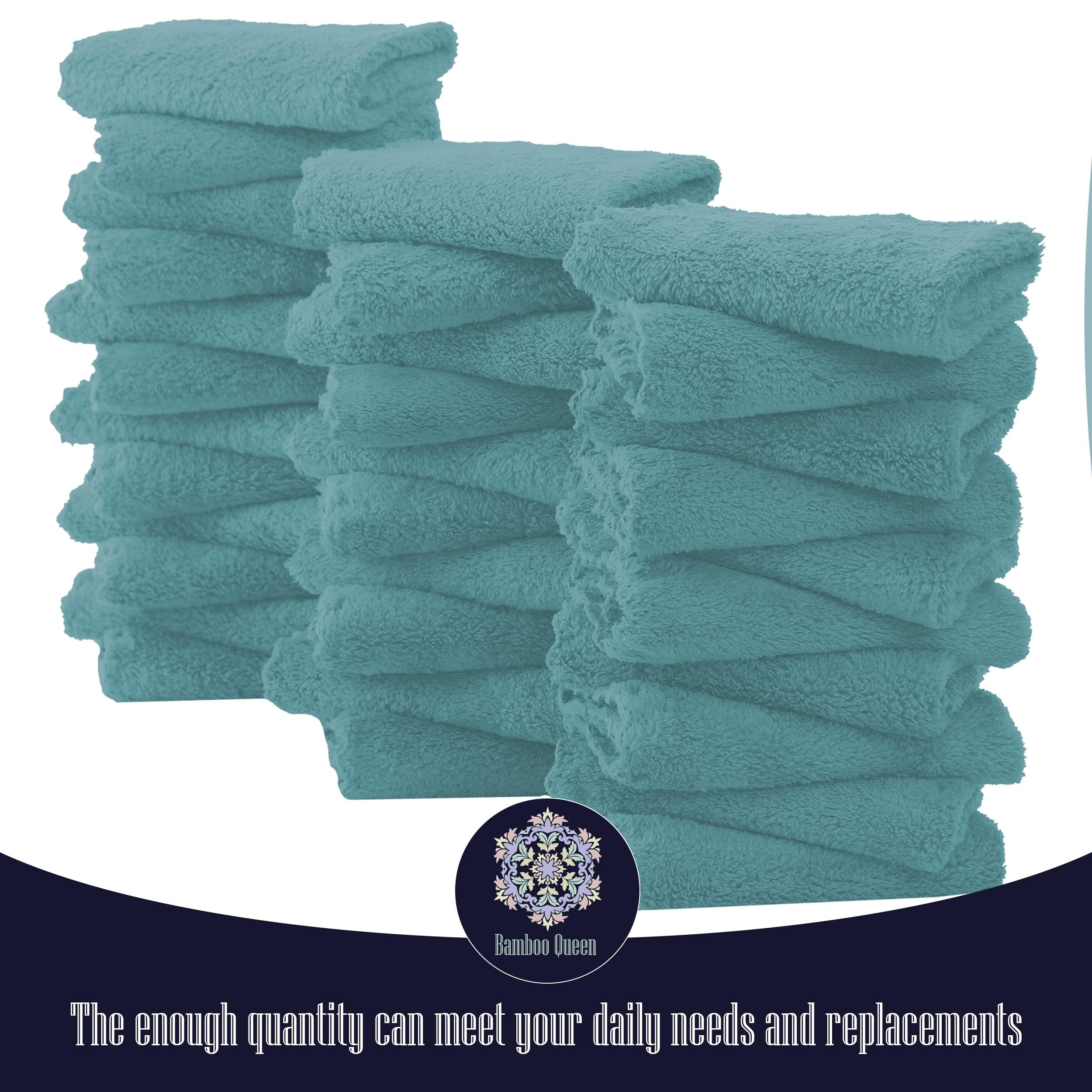 Bamboo Queen 16-pack teal baby washcloths endure many washes with minimal shrinking.