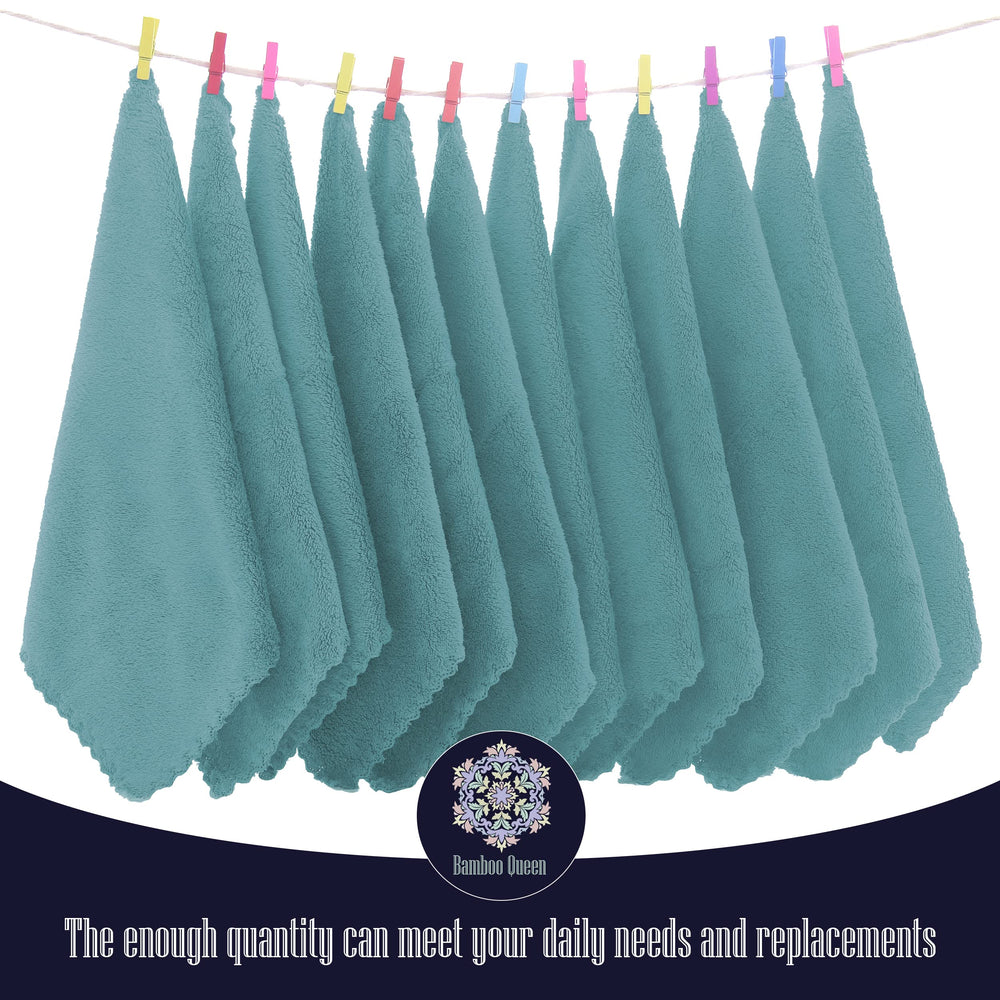 Bamboo Queen 16-pack teal coral fleece washcloths highlight no-pilling and durability.