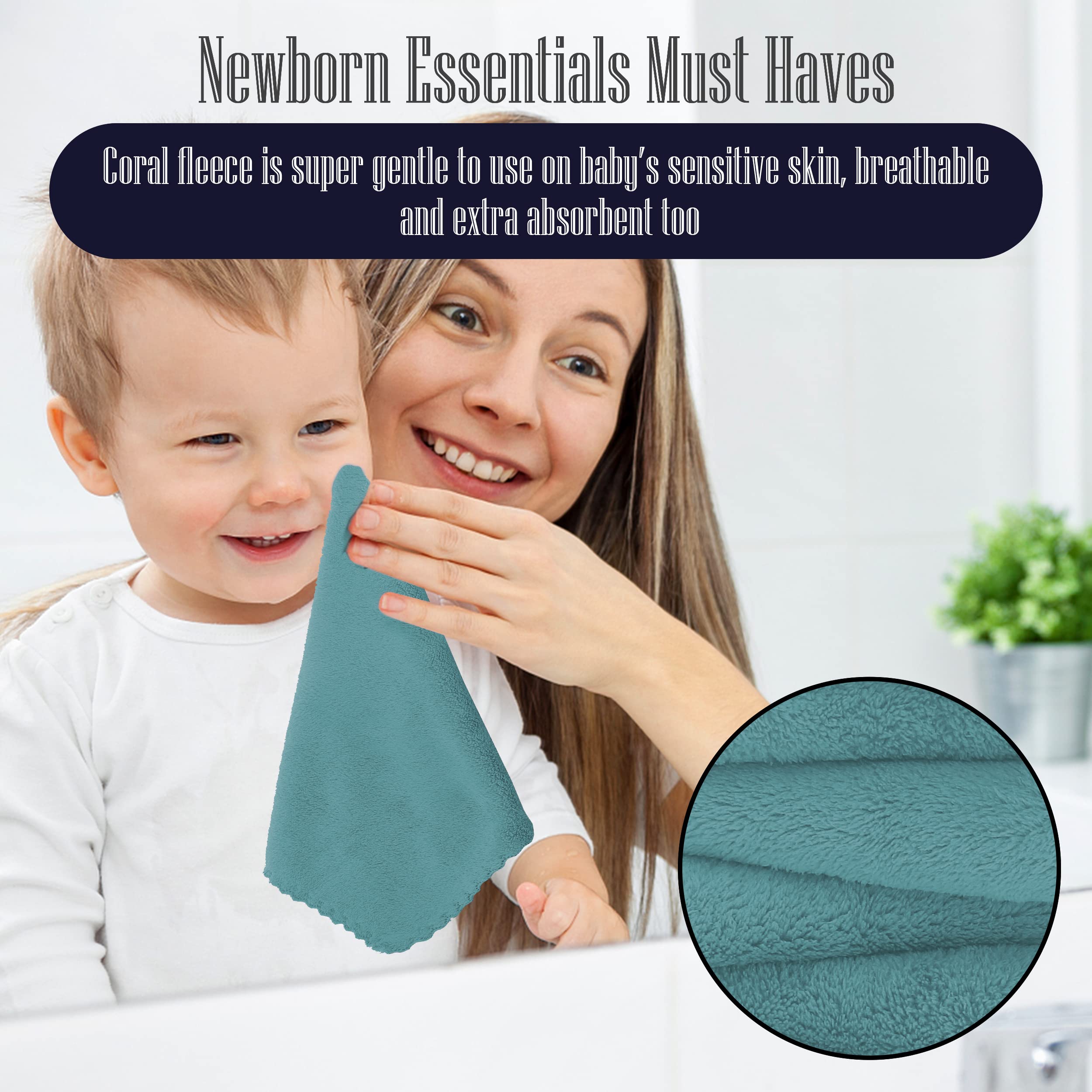 Bamboo Queen 16-pack teal washcloths are versatile for wipes, burp cloths, and faces.