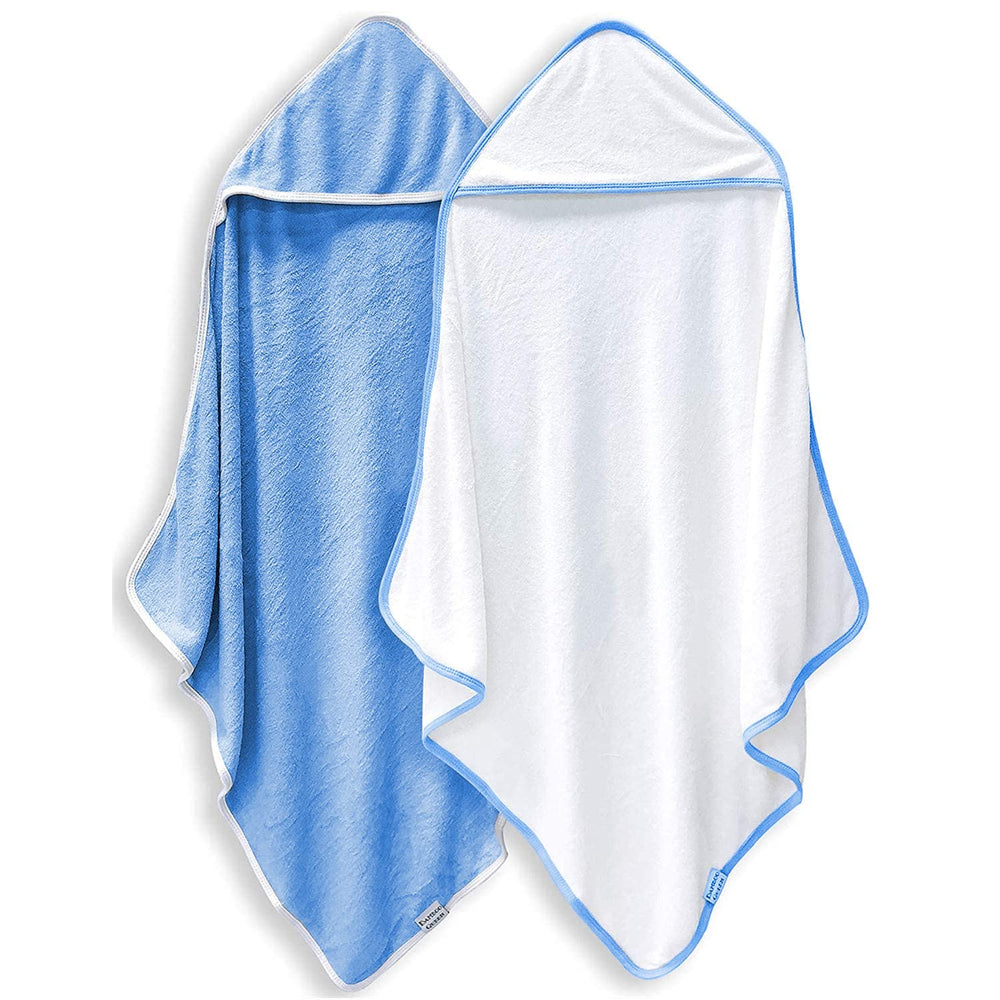 BAMBOO QUEEN 2-pack baby hooded towels in white navy for gentle drying