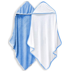 BAMBOO QUEEN 2-pack baby hooded towels in white navy for gentle drying