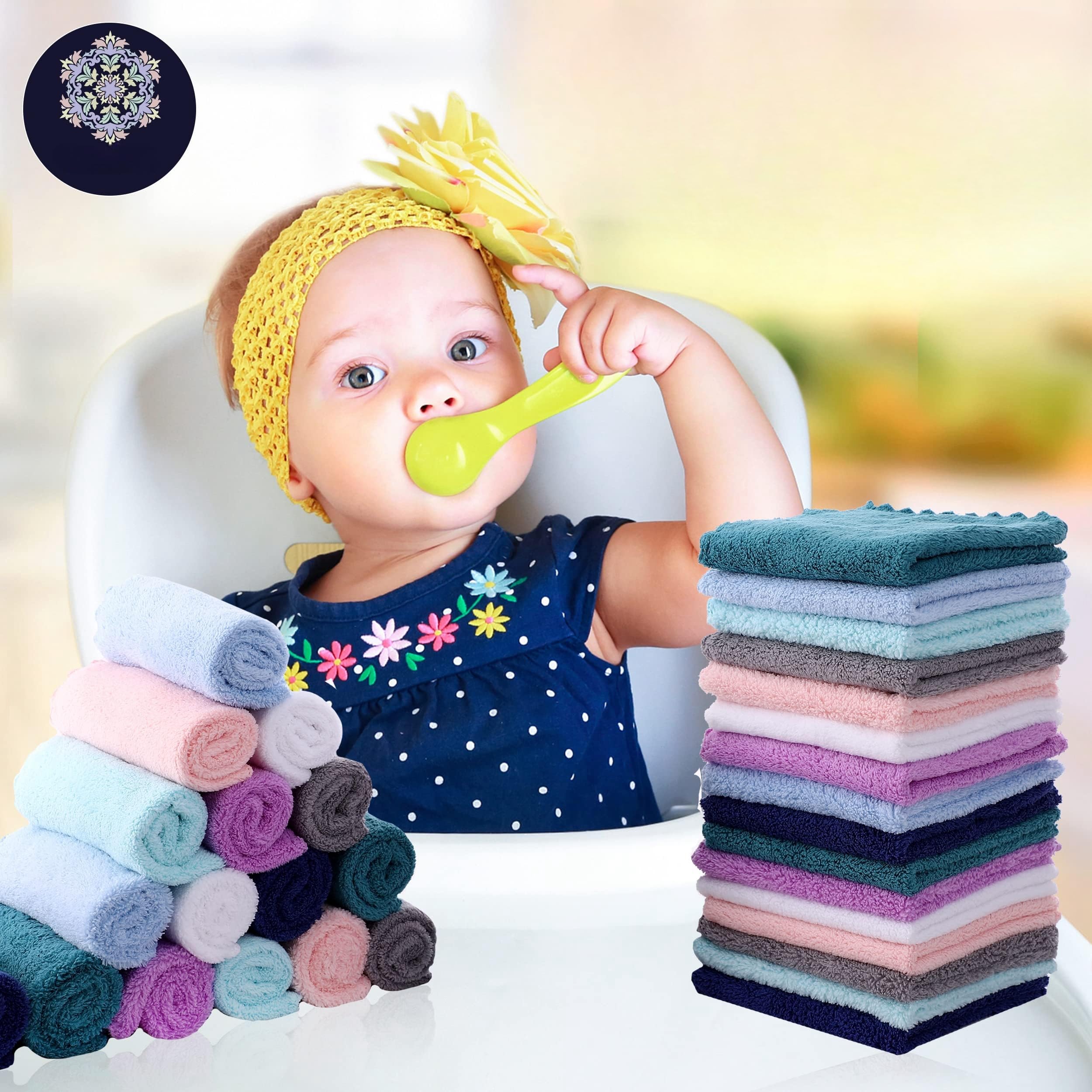BAMBOO QUEEN 32-pack microfiber washcloths; rapid absorption and quick-dry performance.