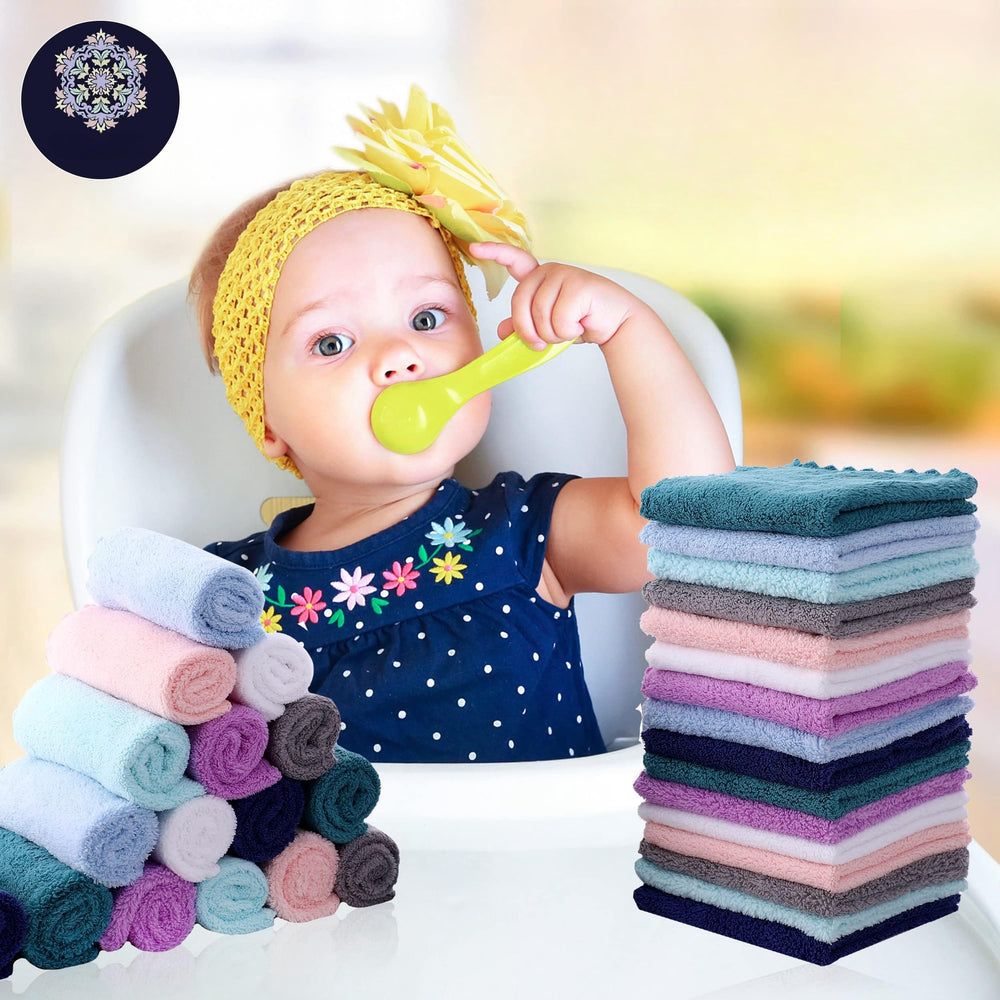 BAMBOO QUEEN 32-pack microfiber washcloths; rapid absorption and quick-dry performance.