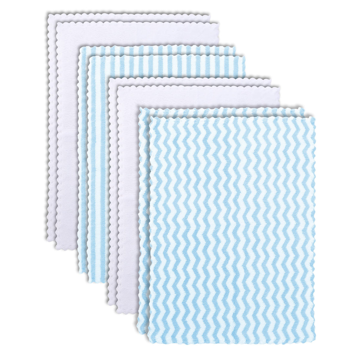 Bamboo Queen eight-pack burp cloths in aquamarine and white for quick cleanup.