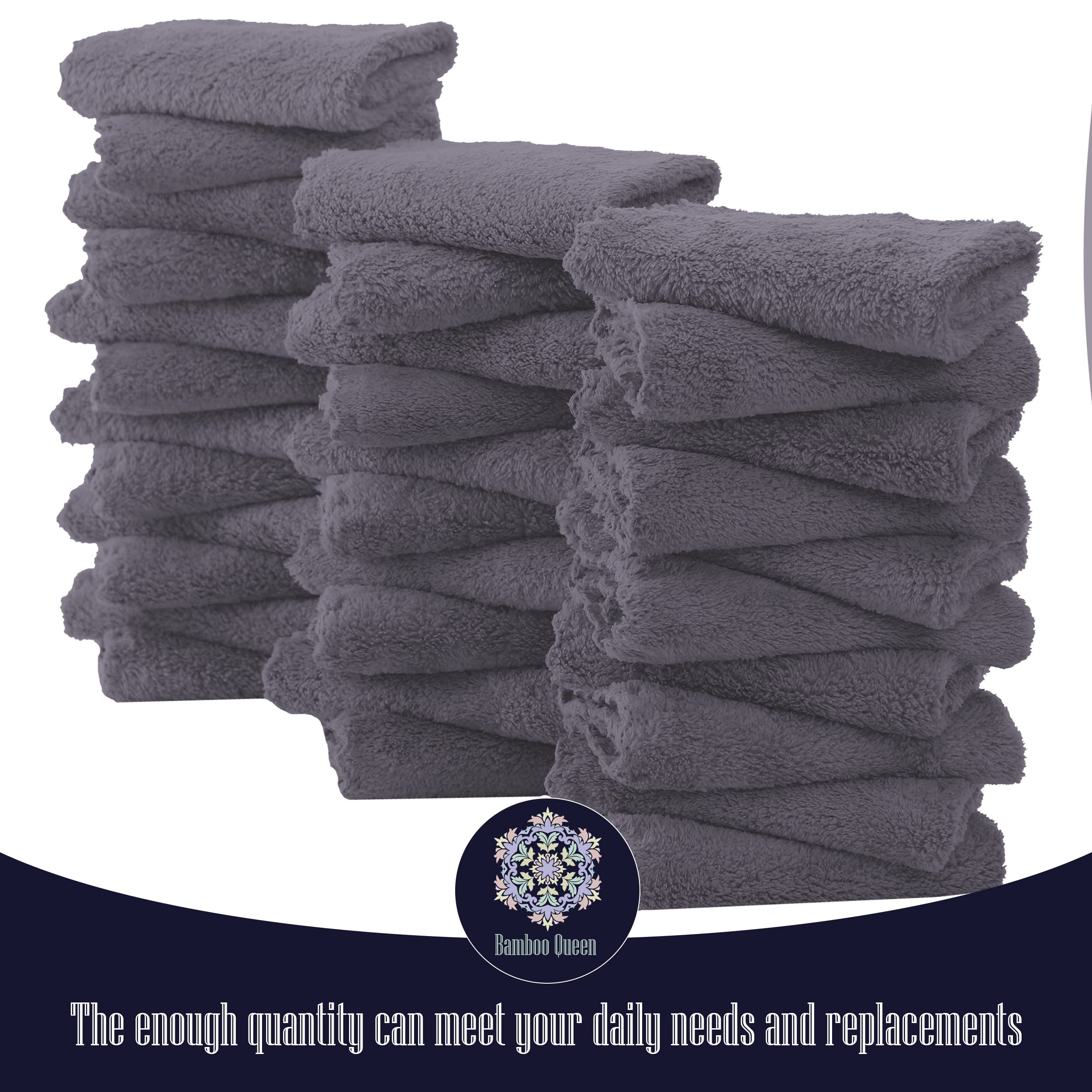 BAMBOO QUEEN washcloths absorb water and soap quickly for efficient baby baths.