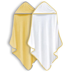 BAMBOO QUEEN baby hooded towel set in white and yellow keeps baby warm post-bath
