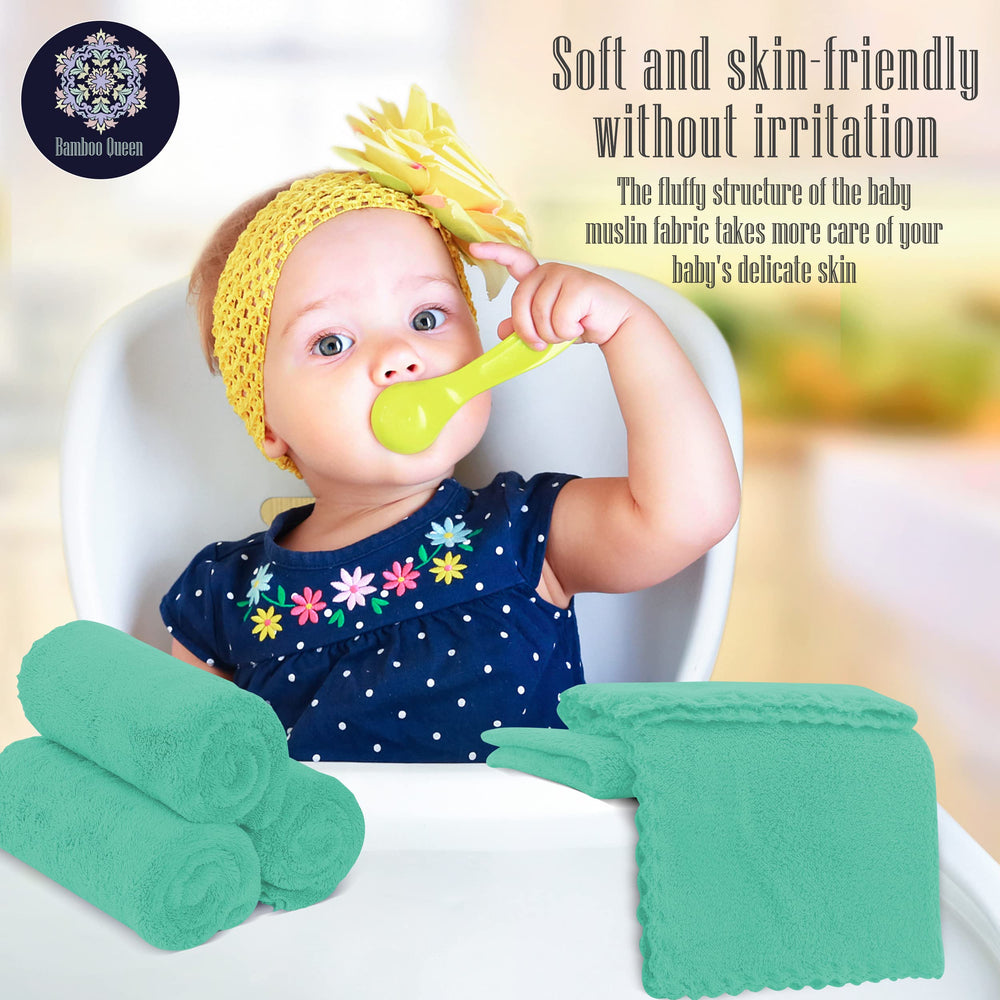 BAMBOO QUEEN washcloths used as burp cloths and face cloths for versatile care