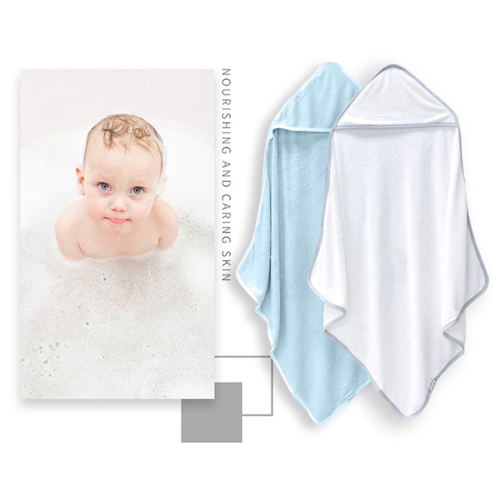 BAMBOO QUEEN blue white towel emphasizes quick dry absorbent performance.