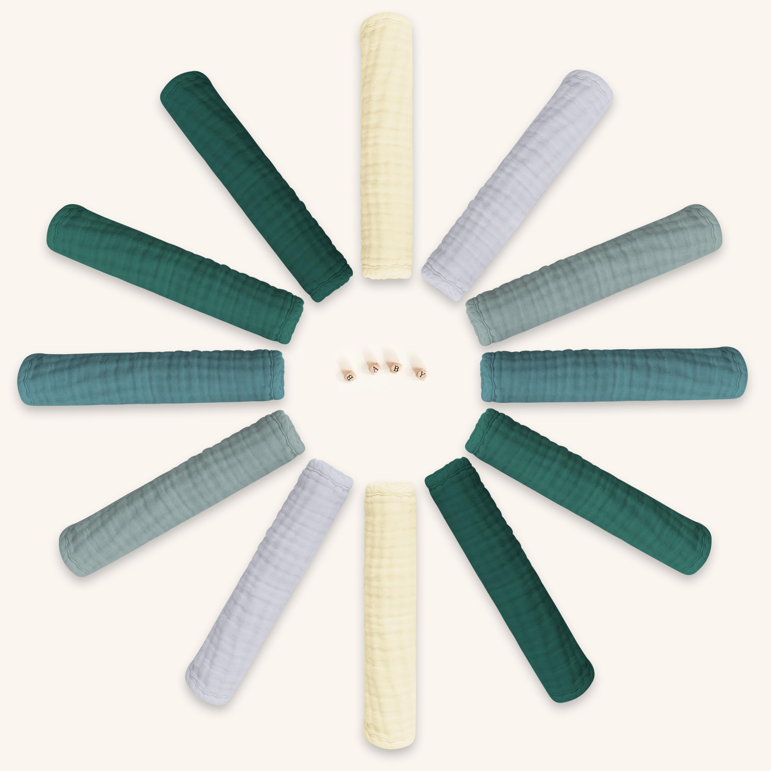 BAMBOO QUEEN slate burp cloths spread highlighting gentle, durable muslin for spill protection.