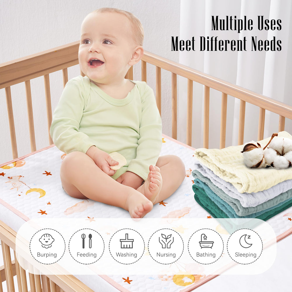 BAMBOO QUEEN four-layer muslin close-up highlights ultra-absorbent baby drool protection.