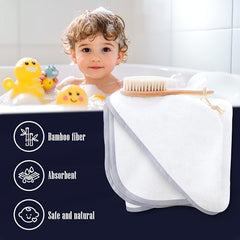 BAMBOO QUEEN hooded towel worn by baby during bath for warm, cozy post-bath feel.