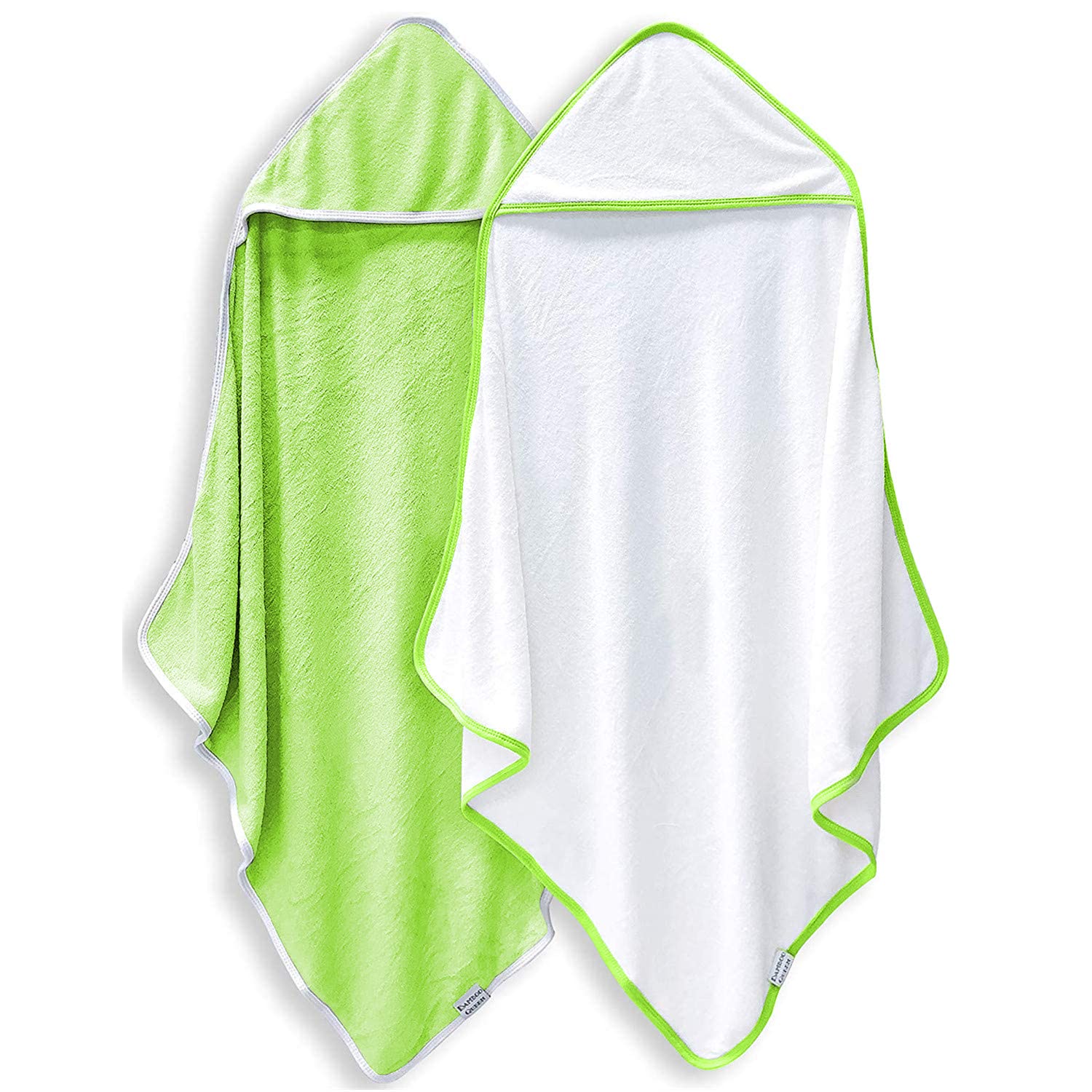 BAMBOO QUEEN hooded towel in white and green, ultra-soft for gentle newborn drying.