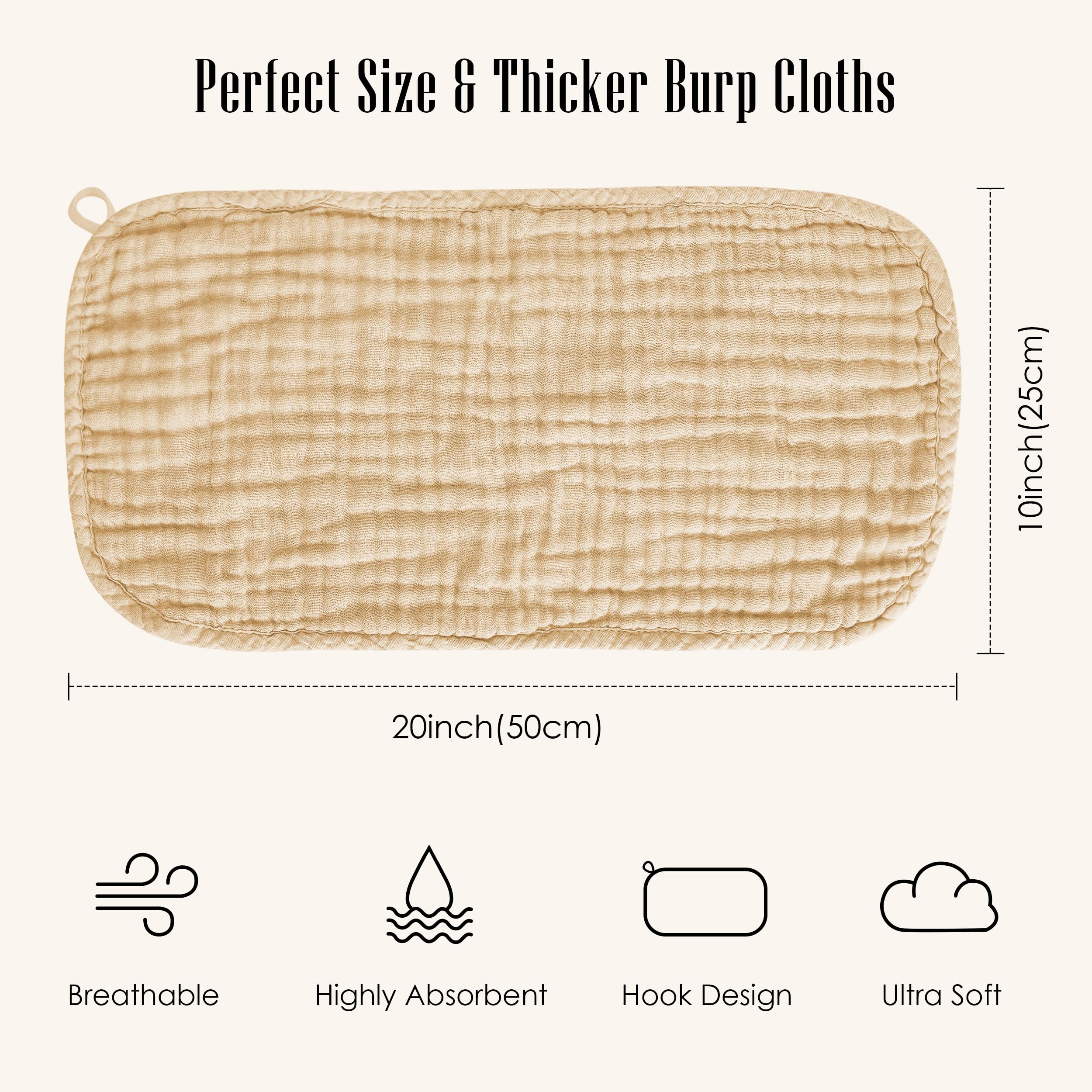 BAMBOO QUEEN 20x10 burp cloth offers large coverage for shoulder spills