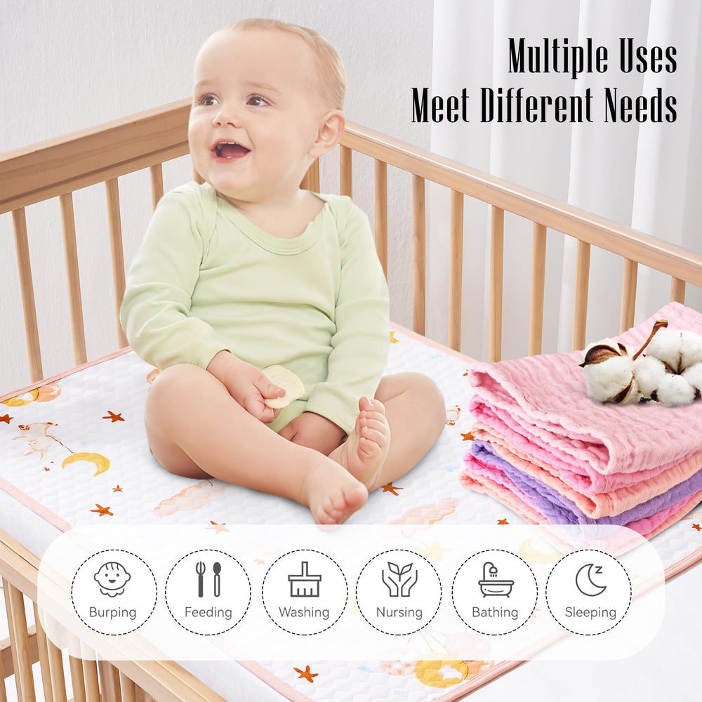 Bamboo Queen burp cloths reveal four absorbent layers for mess protection.