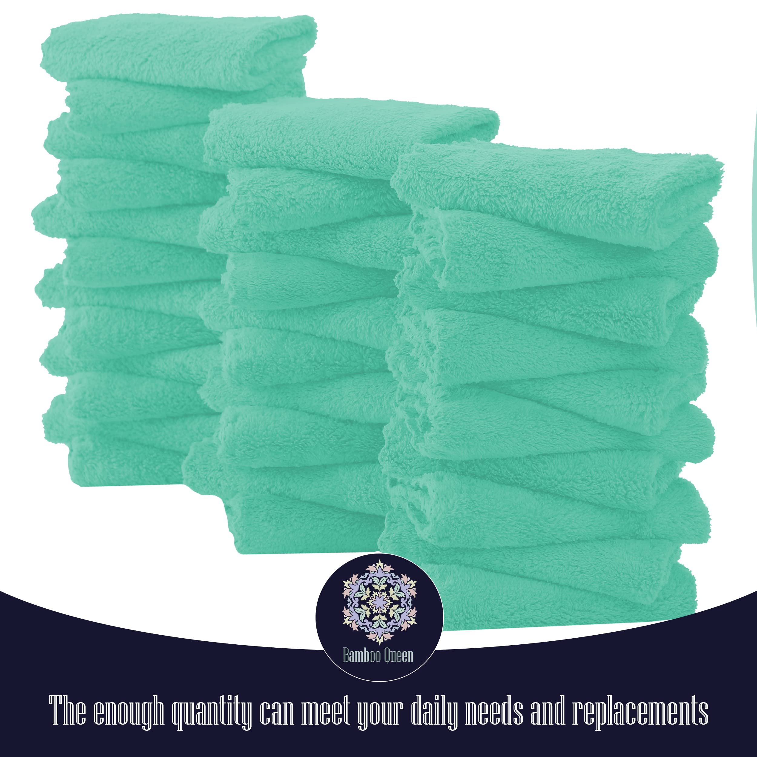 Bamboo Queen quick-absorbent washcloths help foam and rinse efficiently.