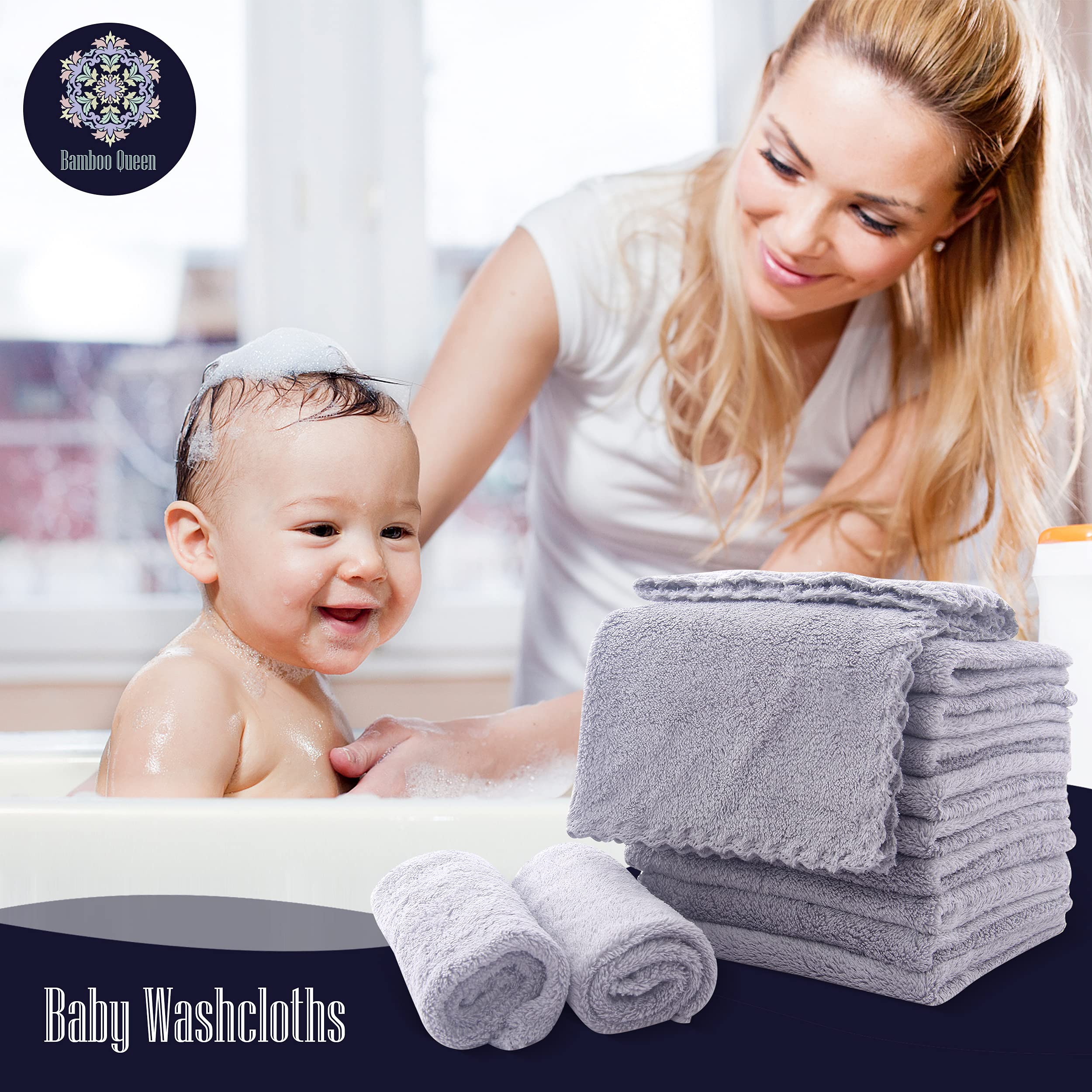 Bamboo Queen versatile baby washcloths for bath, burp, and face.