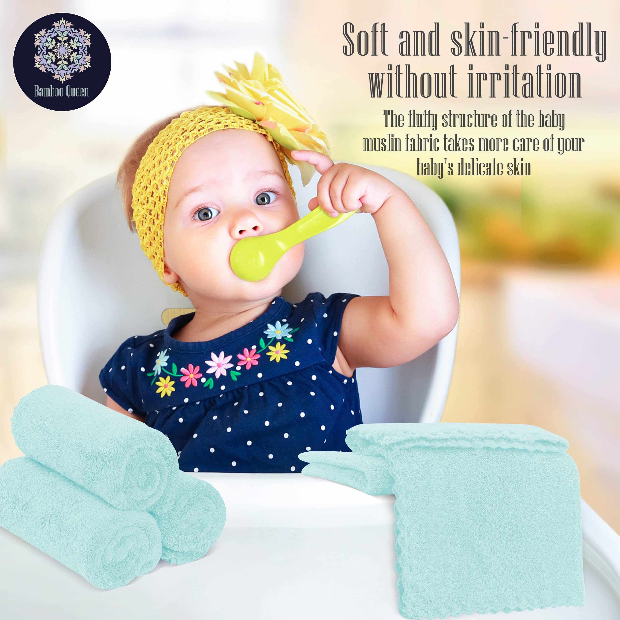 BAMBOO QUEEN versatile washcloths double as burp cloths for feeding and cleanup.