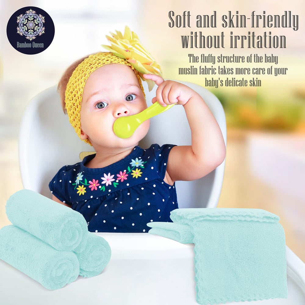 BAMBOO QUEEN versatile washcloths double as burp cloths for feeding and cleanup.