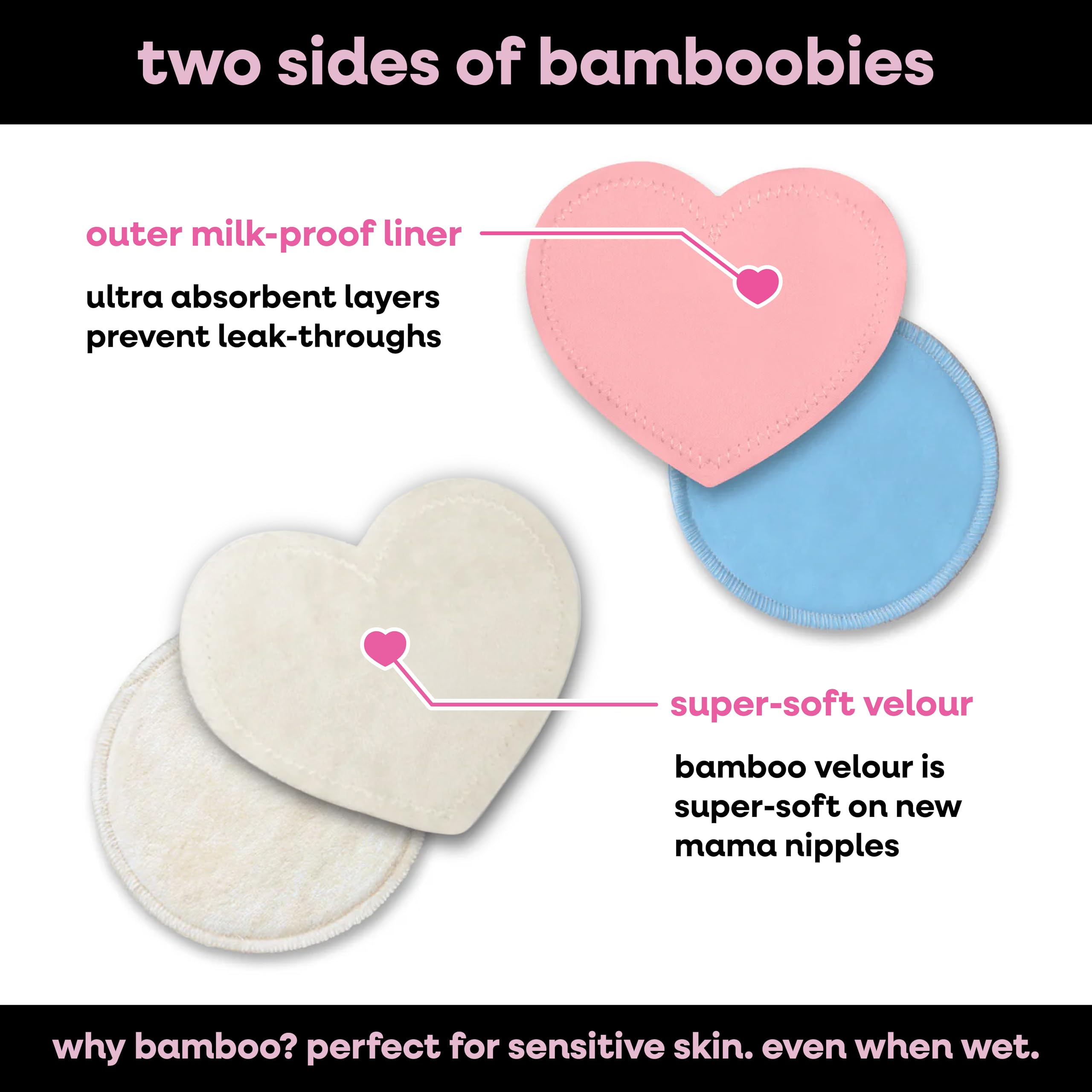 Bamboobies nursing pads overnight-round pads enhanced absorbency for heavy leaks.