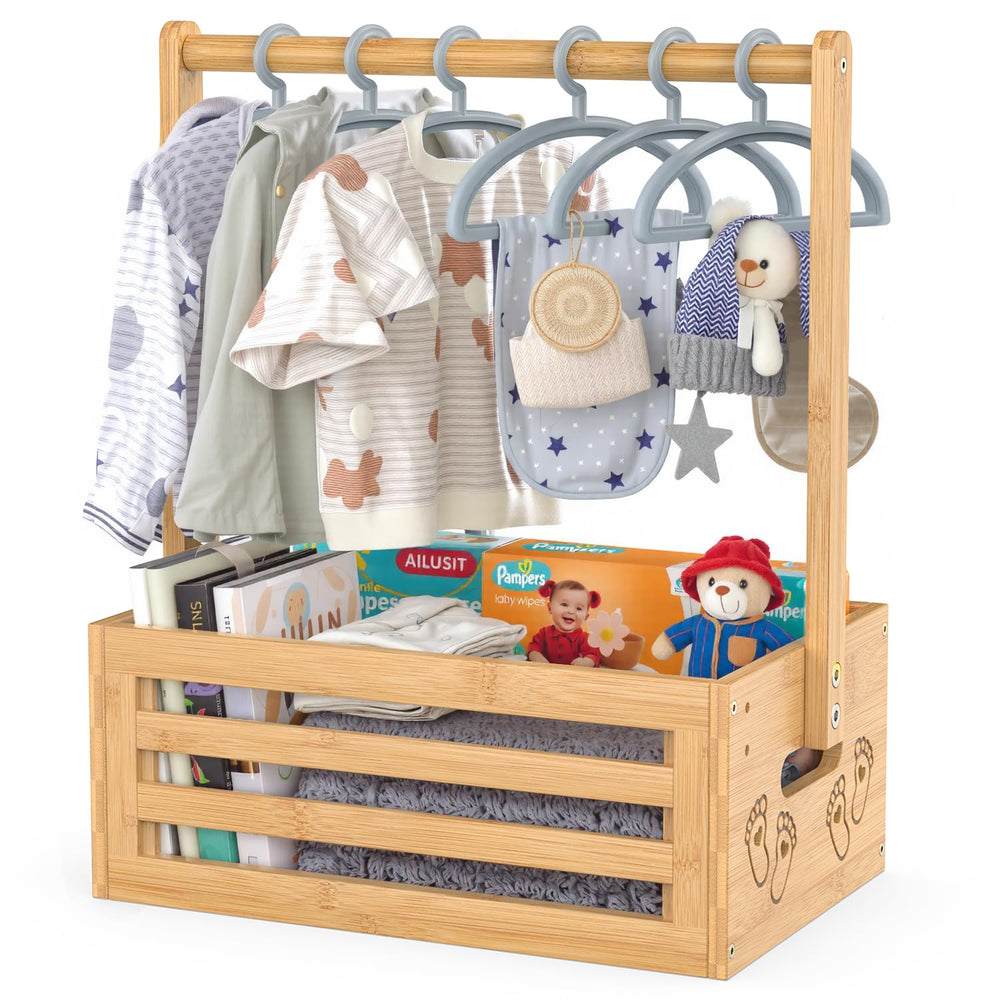 BAMBOOHOMIE baby shower crate closet front view shows natural bamboo elegance for a stylish gift