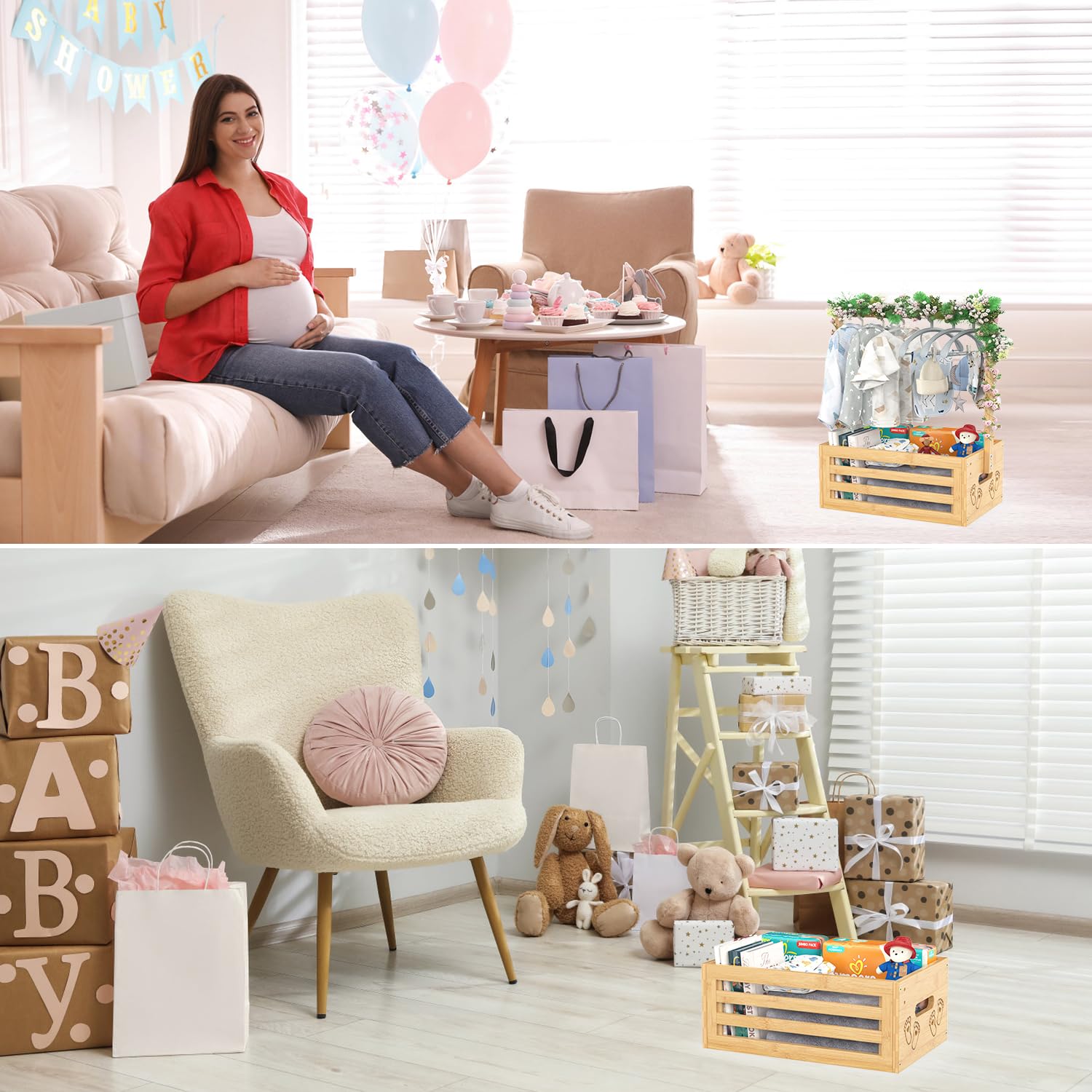 BAMBOOHOMIE crate used as nursery storage and decorative accent in a kids' room