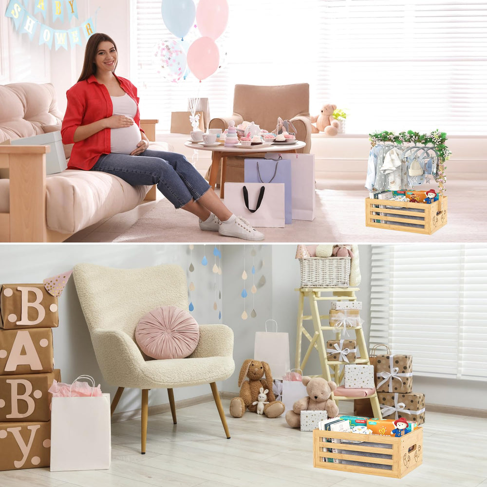 BAMBOOHOMIE crate used as nursery storage and decorative accent in a kids' room