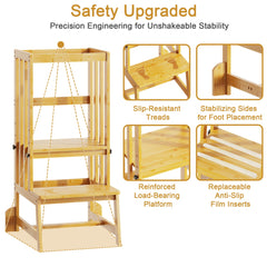 BAMBOOHOMIE adjustable step stool showing multiple height positions for growing children.