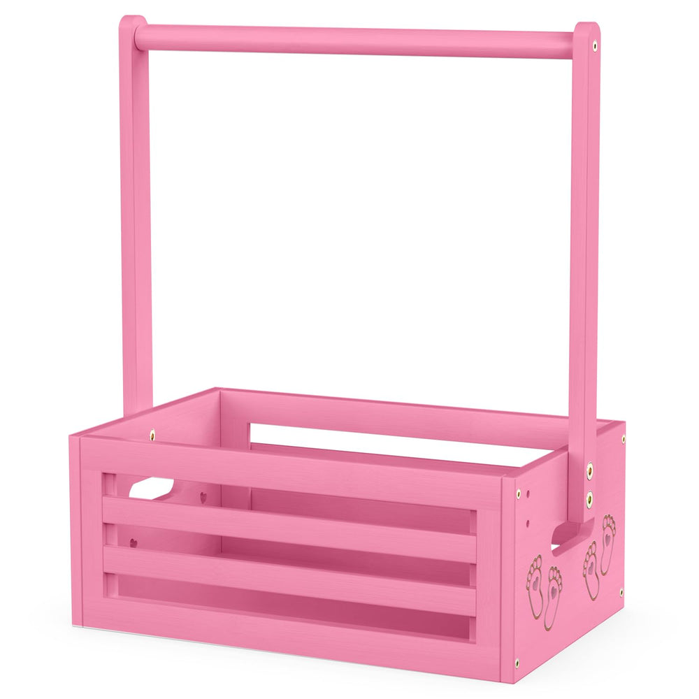 BAMBOOHOMIE pink crate shown in nursery display for welcoming newborns.