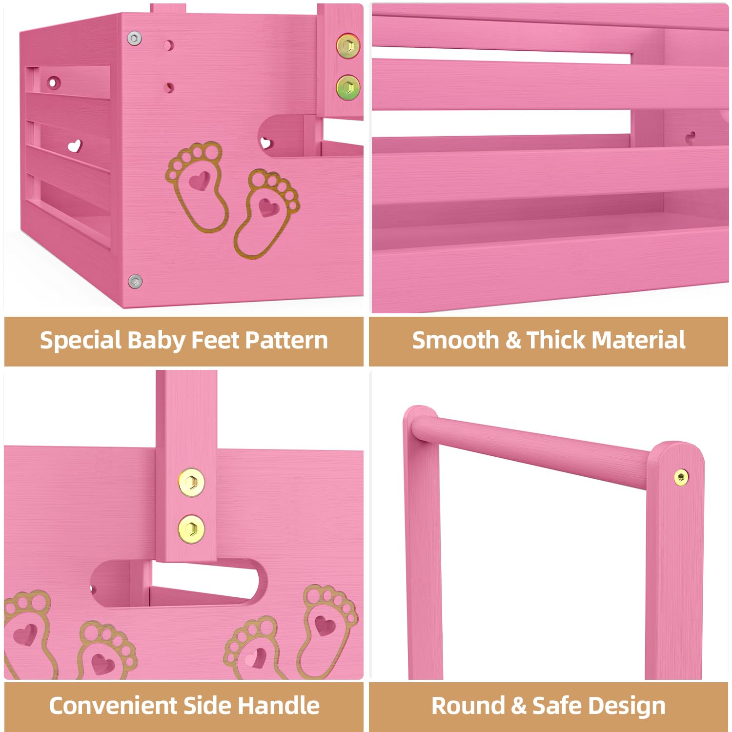 BAMBOOHOMIE pink crate closet with hanger bar demonstrates dual storage and display.