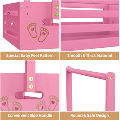 BAMBOOHOMIE pink crate closet with hanger bar demonstrates dual storage and display.