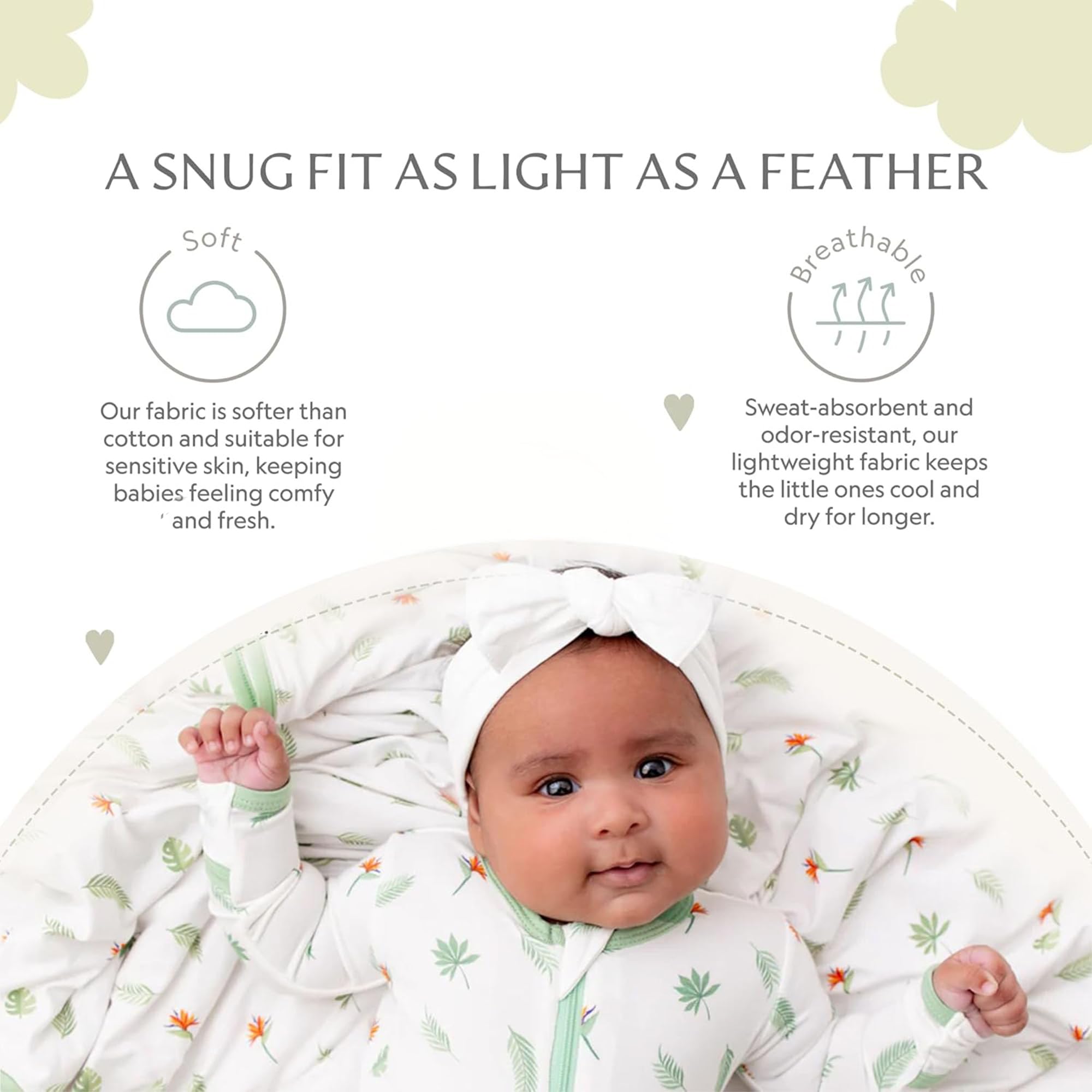 Bamboo Little foldover mittens on footie help prevent scratches.