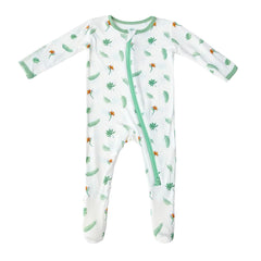 Bamboo Little soft baby footie pajamas Bird of Paradise frontal view for cozy newborn sleep.