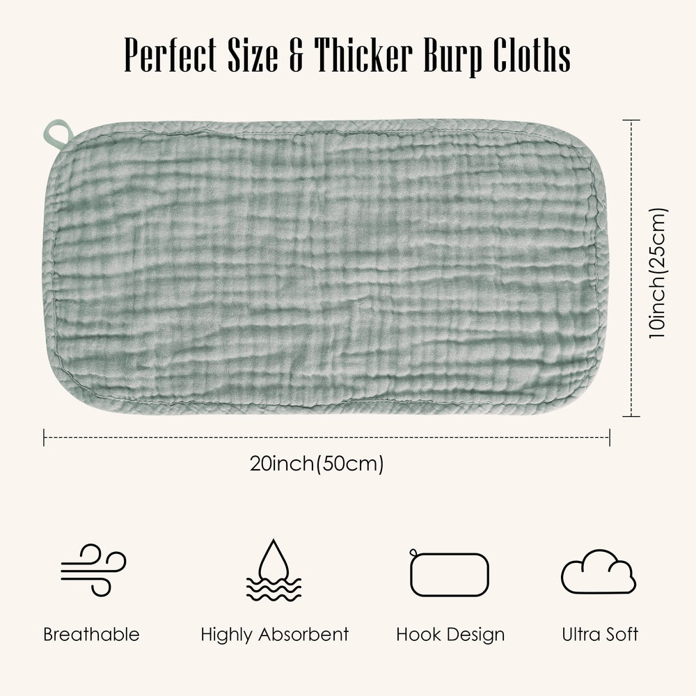 BAMBOO QUEEN muslin burp cloths large 20x10 size showing full-coverage design.