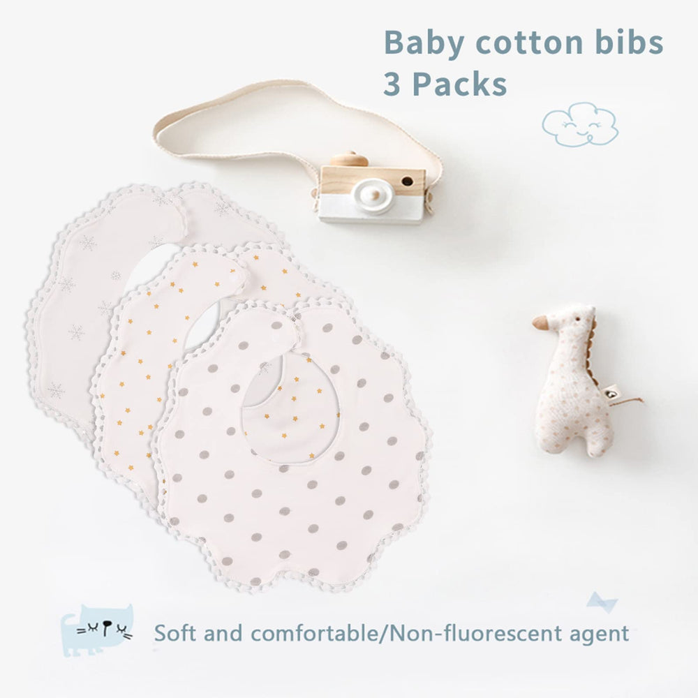 Bamery white drool bib close-up shows absorbent cotton for mess control