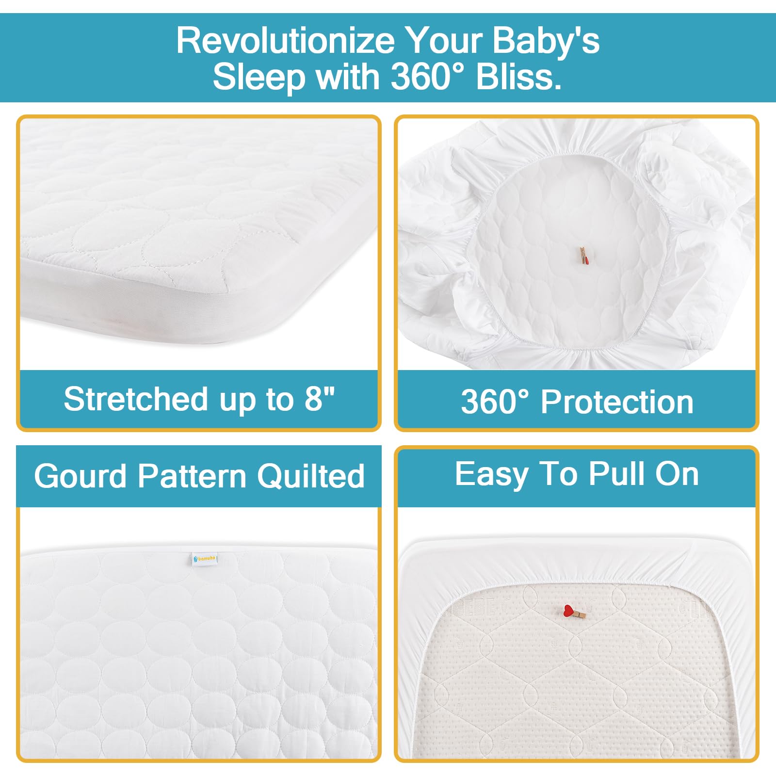 Bamuho two-pack waterproof crib mattress protector for easy rotation.