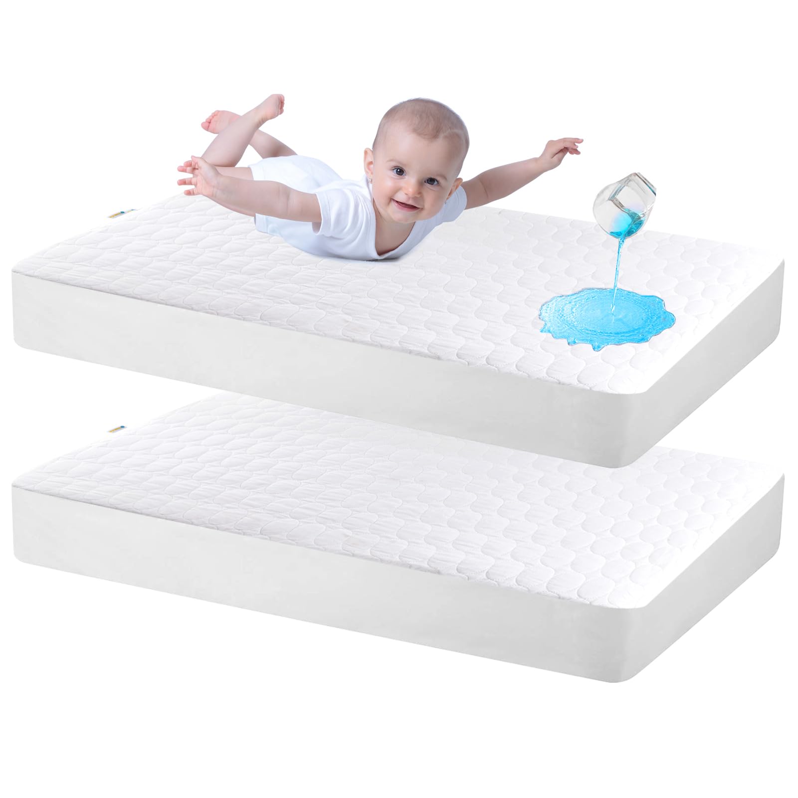 Bamuho cotton crib mattress protector in duck egg pattern, gentle skin-friendly comfort.