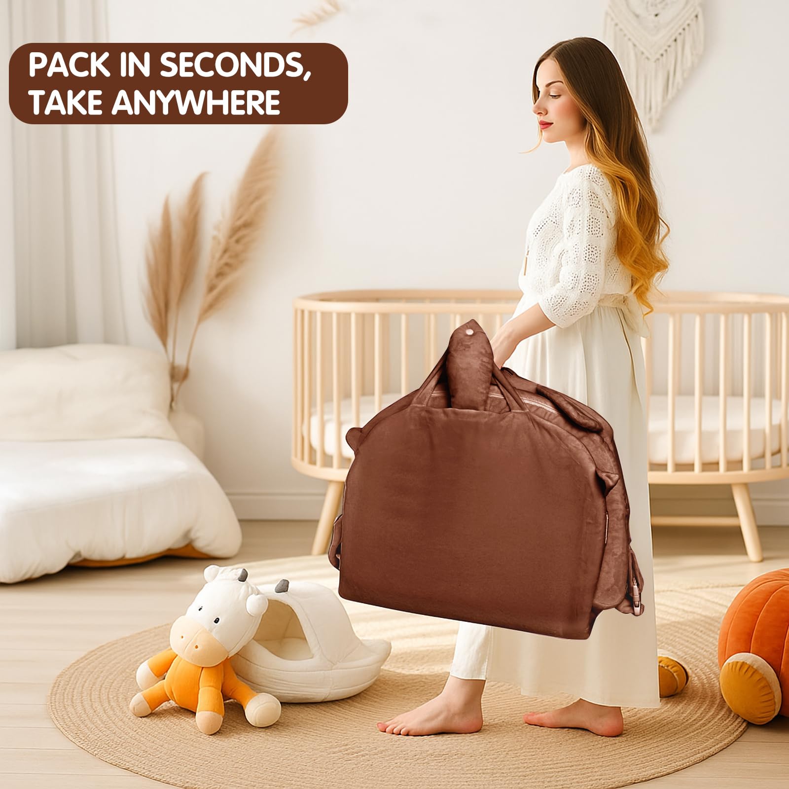 Banakshol brown colorway highlights stylish, cozy nursery accents.
